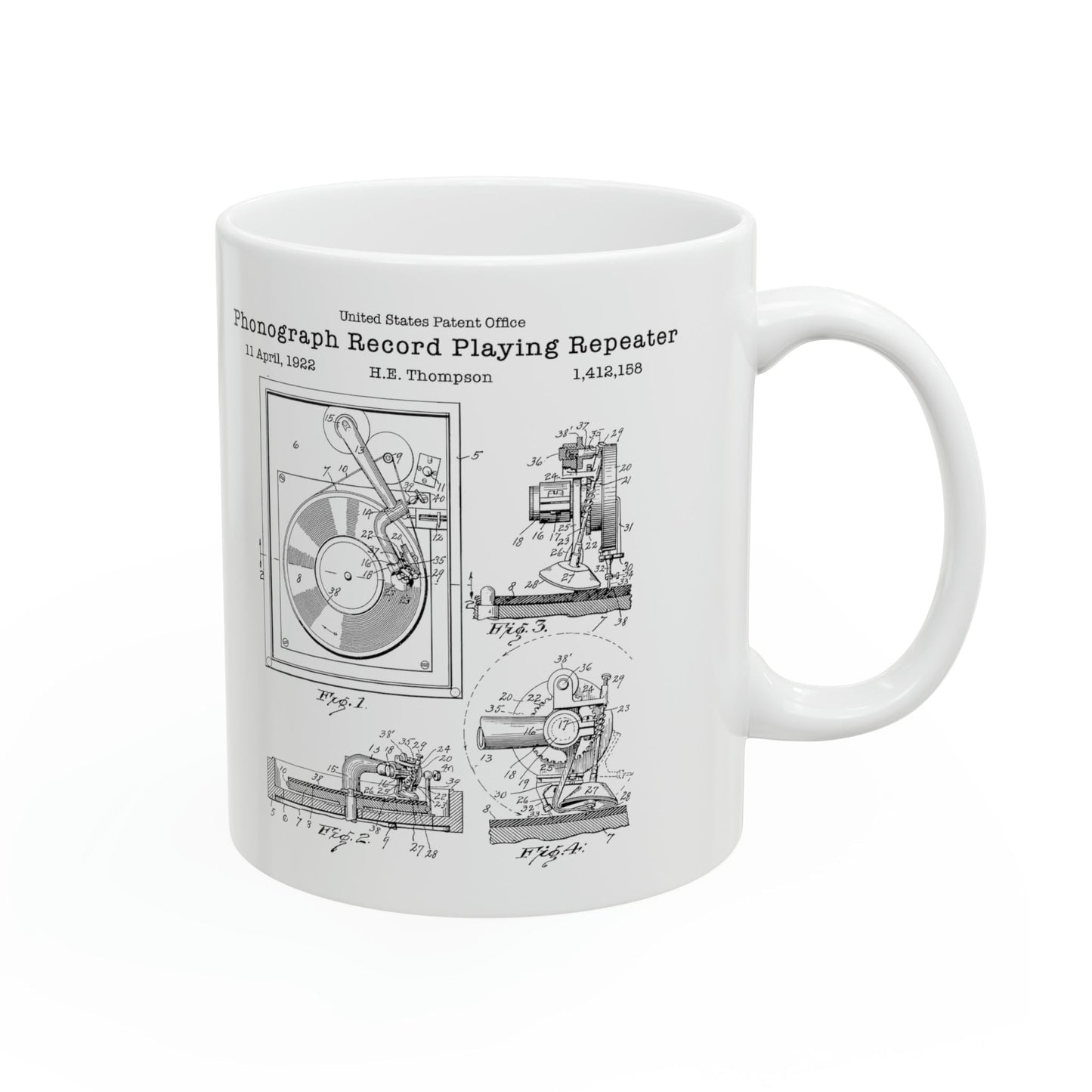 Vintage phonograph record player patent design from the US Patent Office. Perfect gift for any music hifi vinyl lover audiophiles musical
