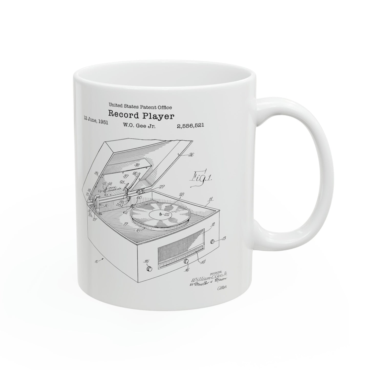 Vintage phonograph record player patent design from the US Patent Office. Perfect gift for any music lover, hifi audiophile baby boomer