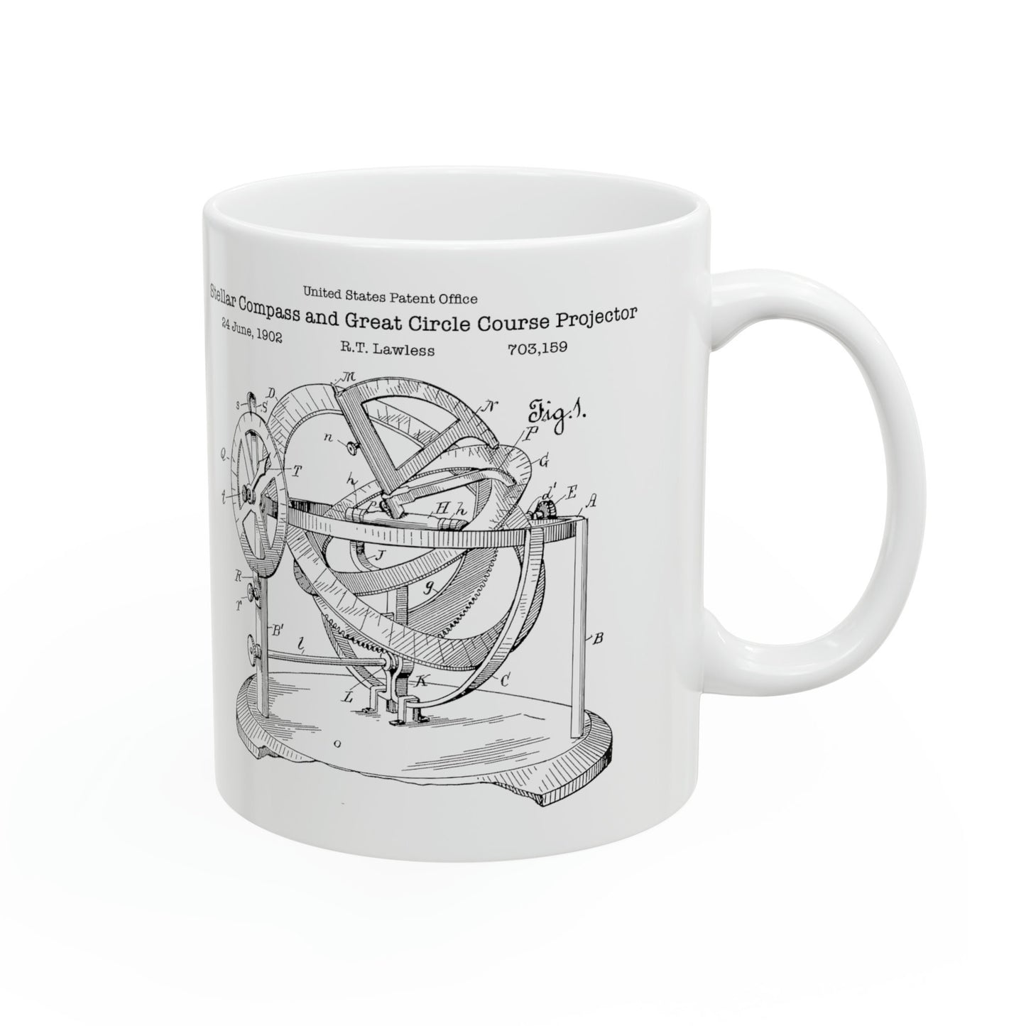 Antique stellar compass patent design from the US Patent Office. Perfect gift for any sailor, navigator, astronomer, sailing lover