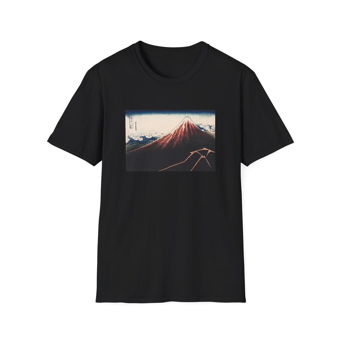 Thunderstorm Beneath the Summit by Katsushika Hokusai view of Mt Fuji T shirt from famous Japanese woodblock print