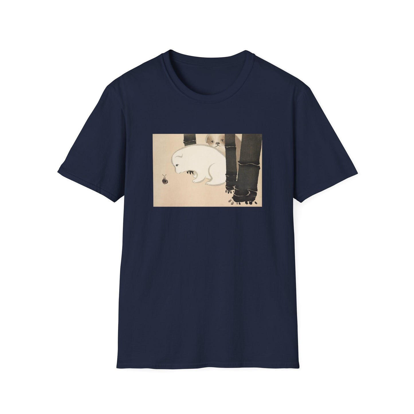 Kamisaka Sekka artist; Dog and snail from Momoyogusa Flowers of a Hundred Generations T shirt from famous Japanese woodblock print