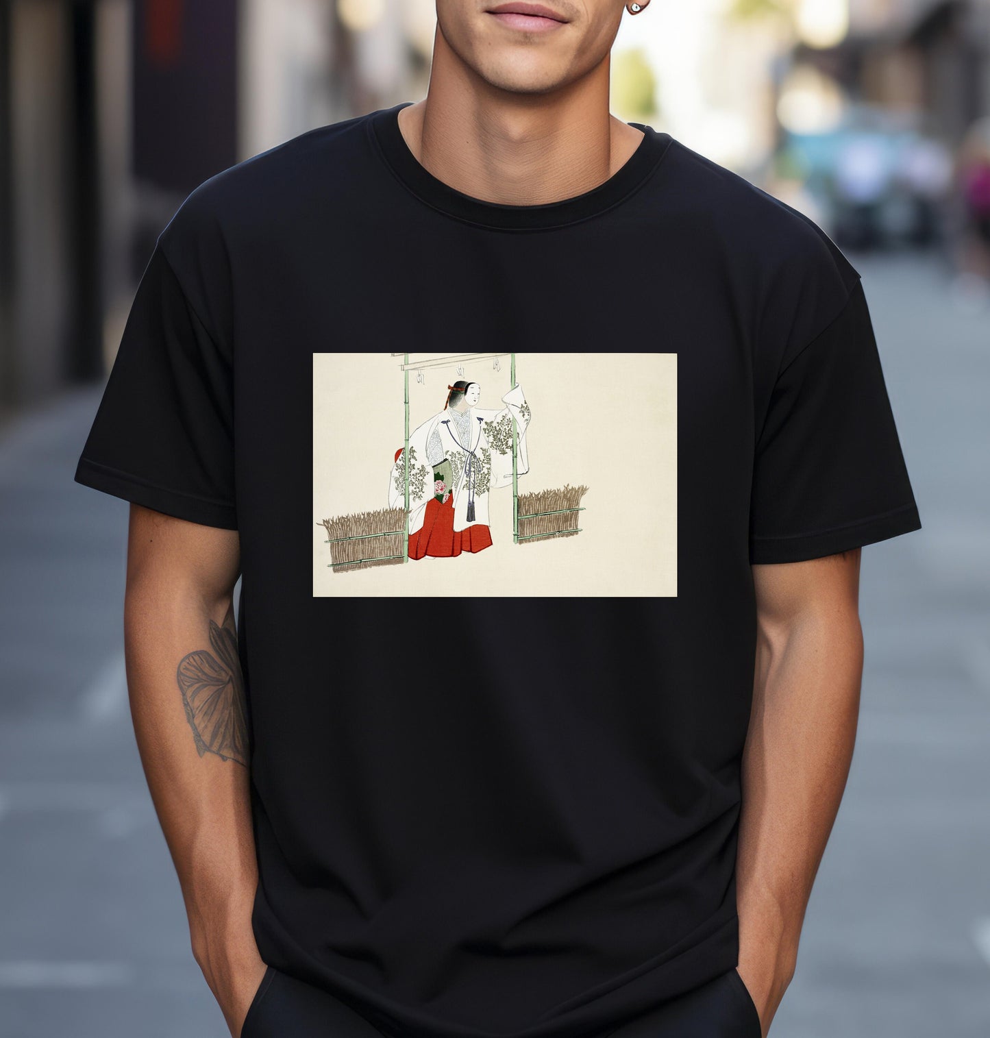 Kamisaka Sekka artist; Masked man from Momoyogusa Flowers of a Hundred Generations T shirt from famous Japanese woodblock print