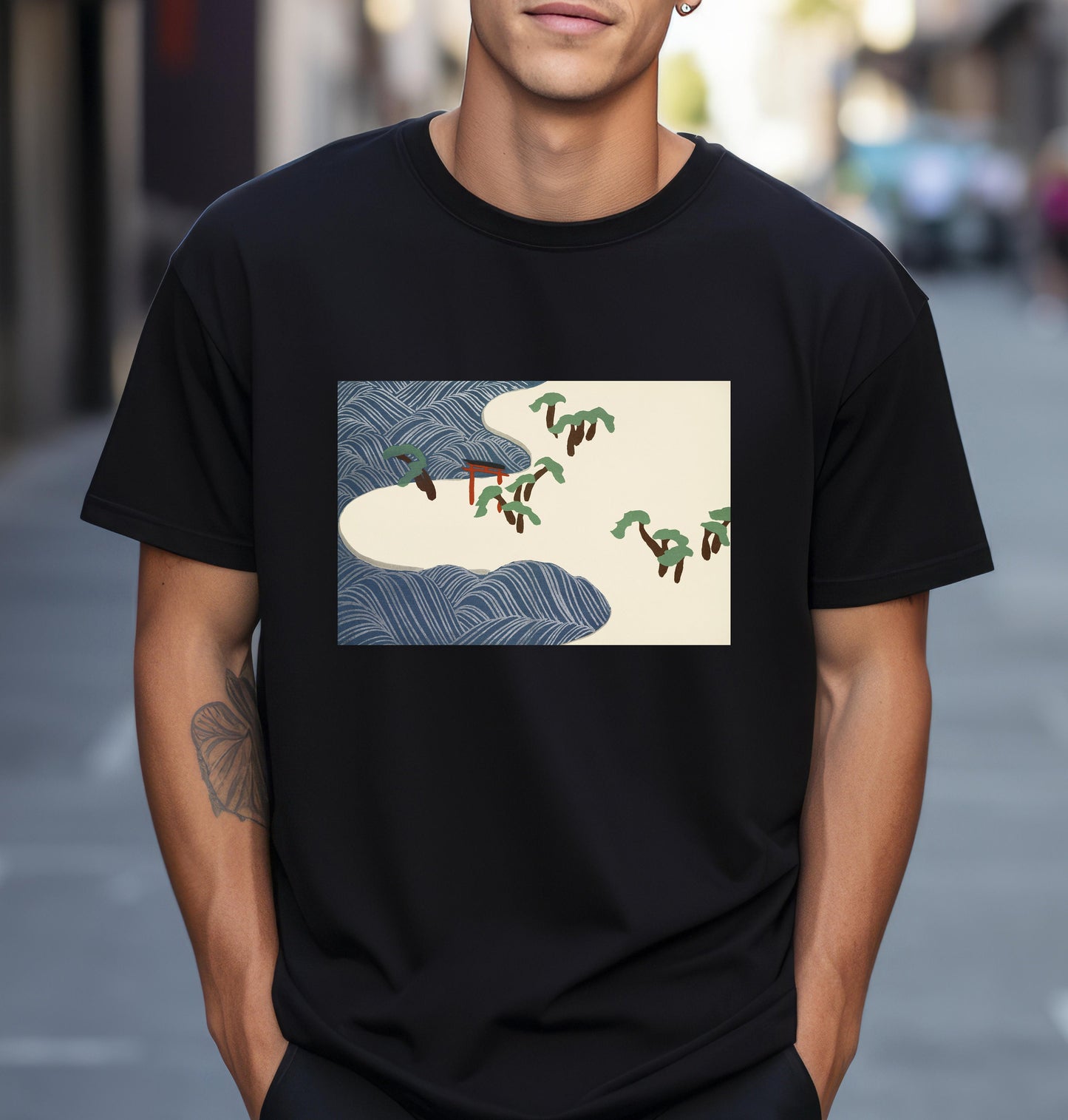 Kamisaka Sekka artist; Ocean waves from Momoyogusa Flowers of a Hundred Generations T shirt from famous Japanese woodblock print