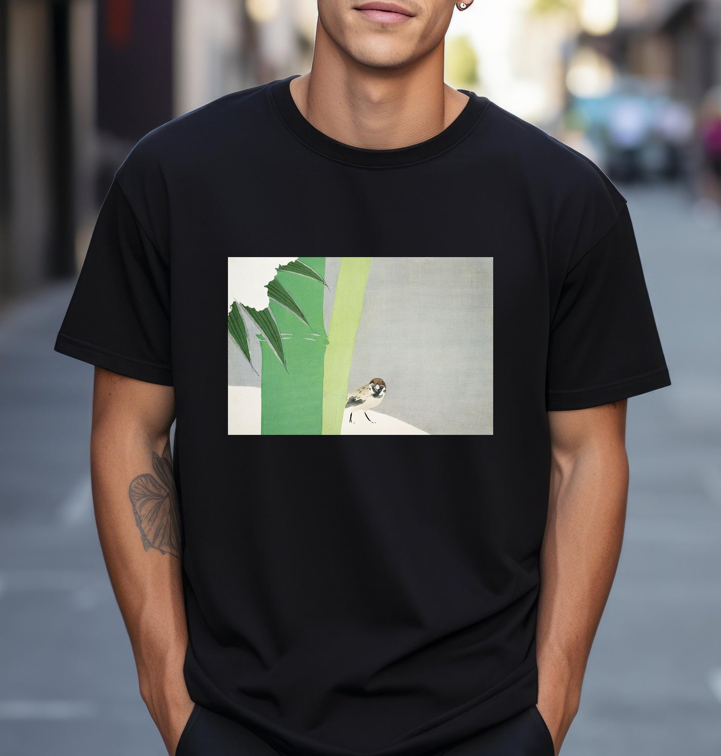 Kamisaka Sekka artist; Sparrow from Momoyogusa Flowers of a Hundred Generations T shirt from famous Japanese woodblock print