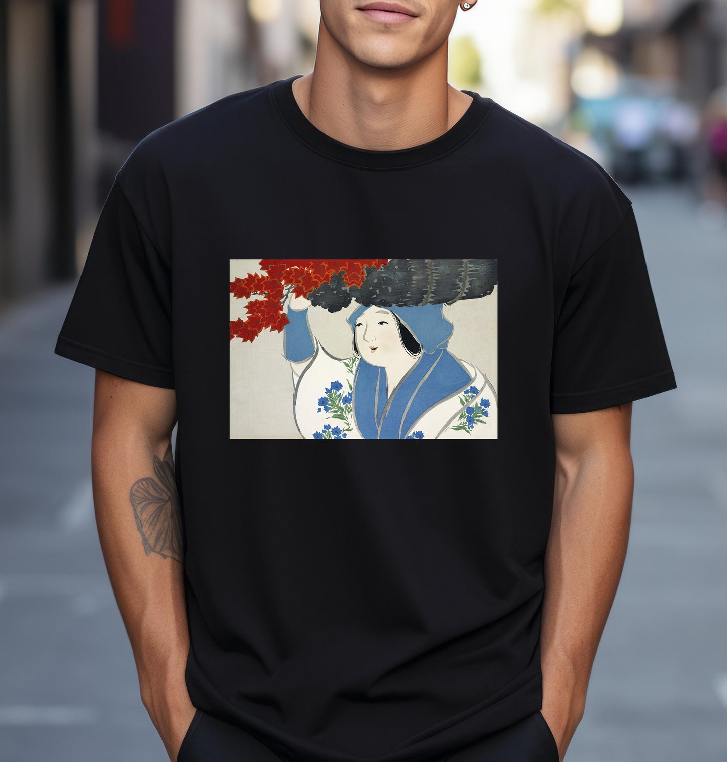 Kamisaka Sekka artist; Woman from Momoyogusa Flowers of a Hundred Generations T shirt from famous Japanese woodblock print