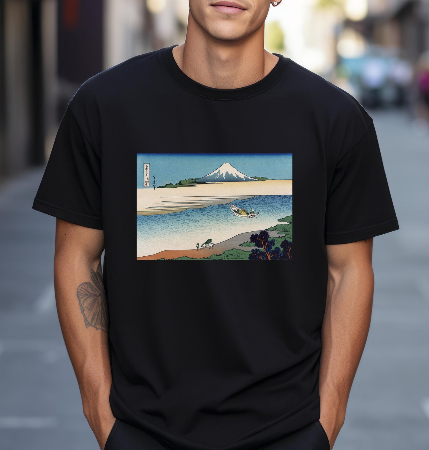 Tama River in Musashi Province by by Katsushika Hokusai view of Mt Fuji T shirt from famous Japanese woodblock print