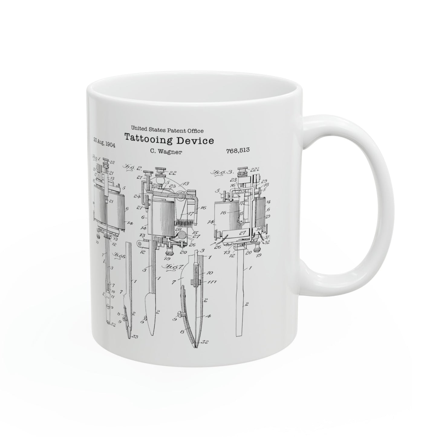 Antique tattooing machine patent design from the US Patent Office. Perfect 11oz mug gift for any tattooist, tattoo lover, tattoo parlour,