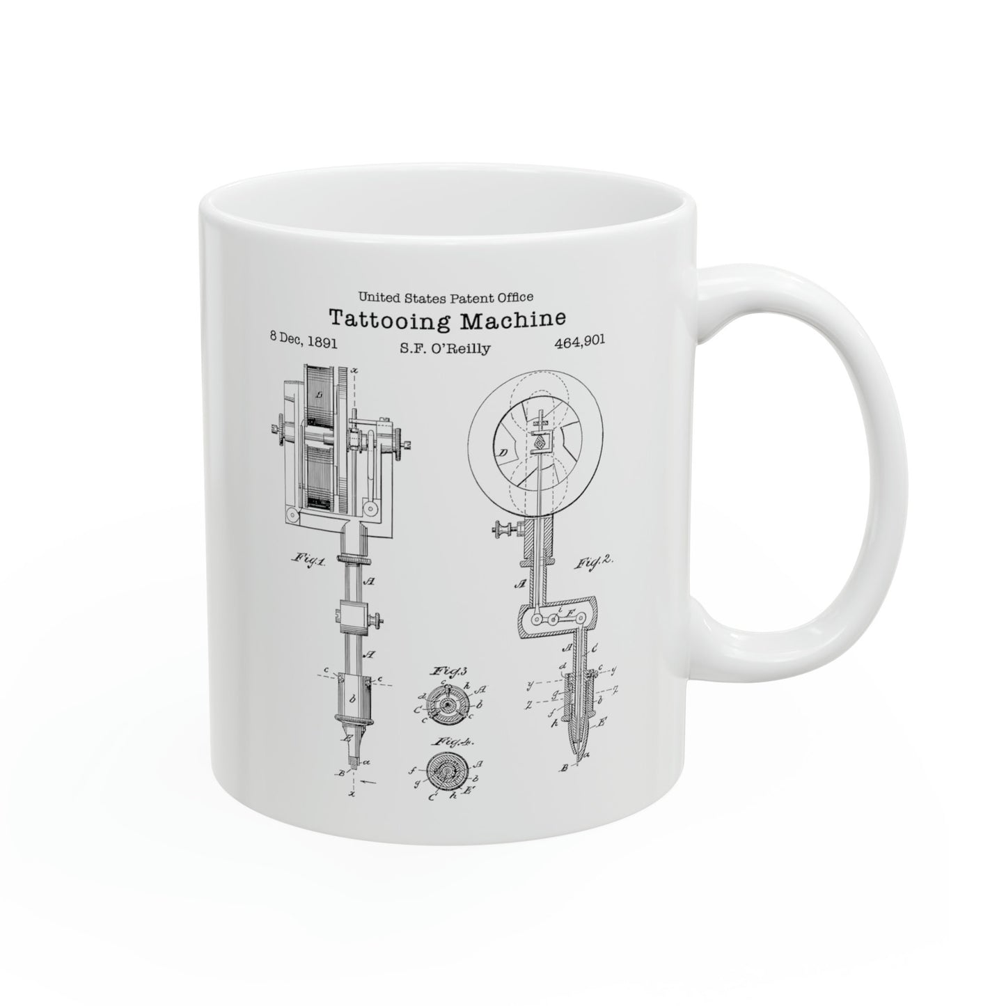 Antique old tattooing device patent design from the US Patent Office. Perfect 11oz mug gift for any tattooist, tattoo lover, tattoo parlour
