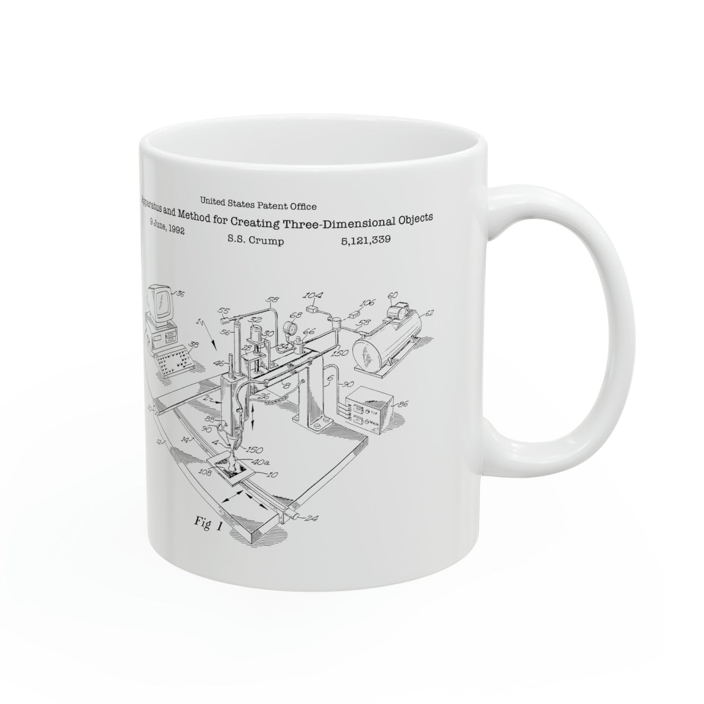 3D printer printing machine patent design from the US Patent Office. Perfect 11oz mug gift for any engineer, handyman, computer IT nerd