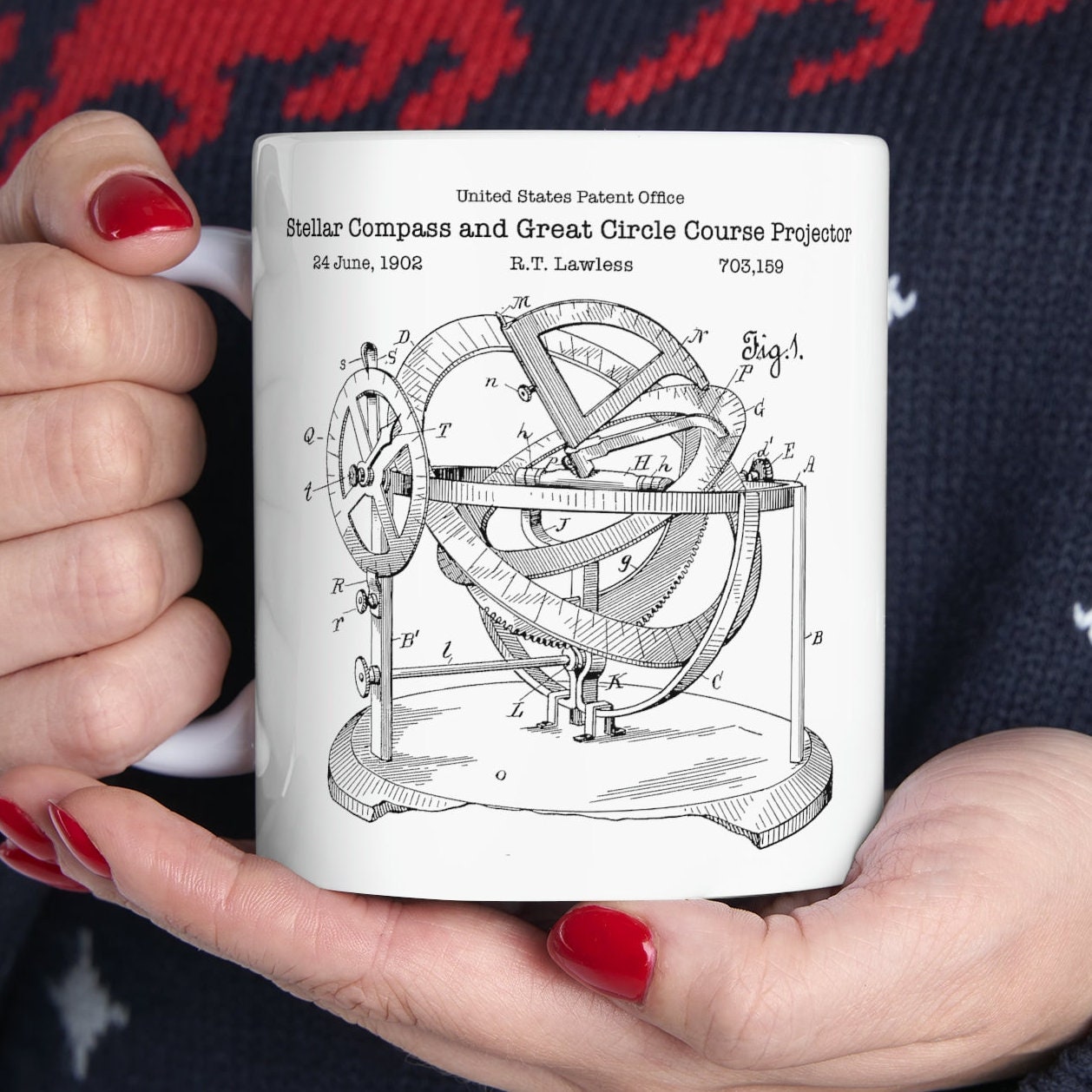 Antique stellar compass patent design from the US Patent Office. Perfect gift for any sailor, navigator, astronomer, sailing lover
