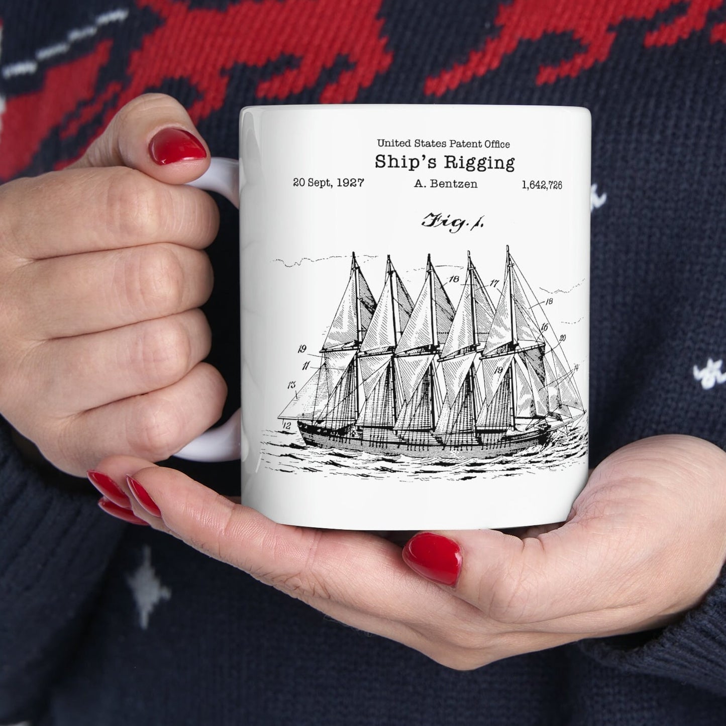 Antique ships rigging sailing ship patent design from the US Patent Office. Perfect gift for any sailor, nautical, maritime fan, naval, sea