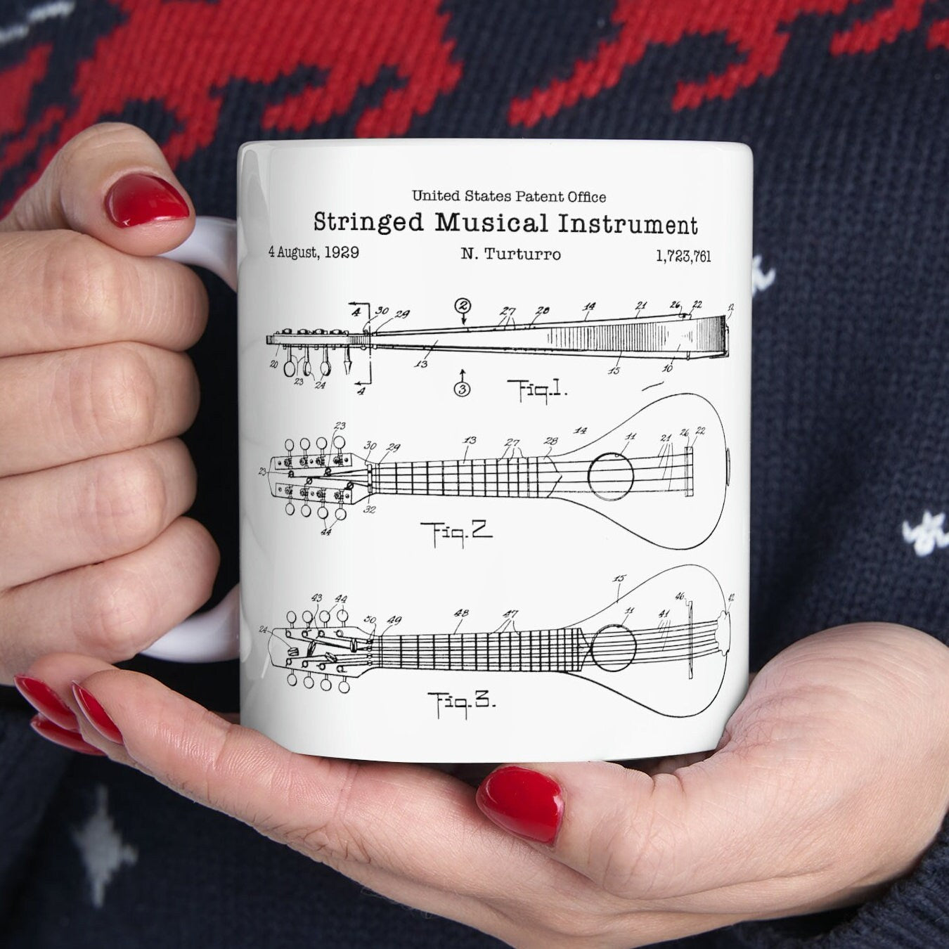 Antique mandolin stringed musical instrument patent design from the US Patent Office. Perfect gift for any musician music lover player