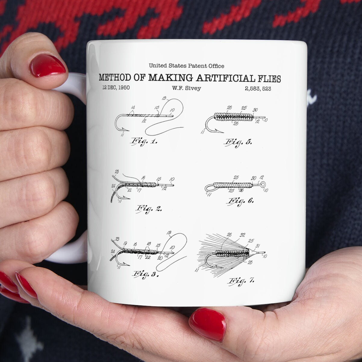 Artificial flies patent from 1950 from the US Patent Office. An 11oz mug perfect as gift for any fishing or angling enthusiast.