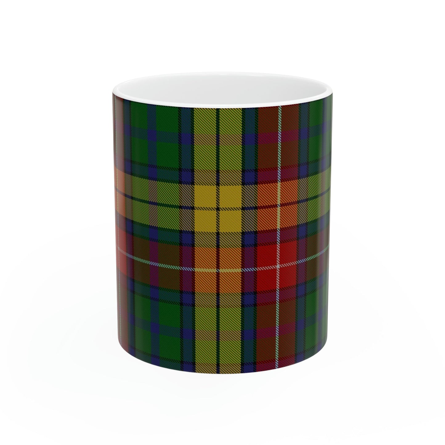 Buchanan mug. The elegant and colourful tartan on this mug is taken from the Scottish Register of Tartans based in Scotland.