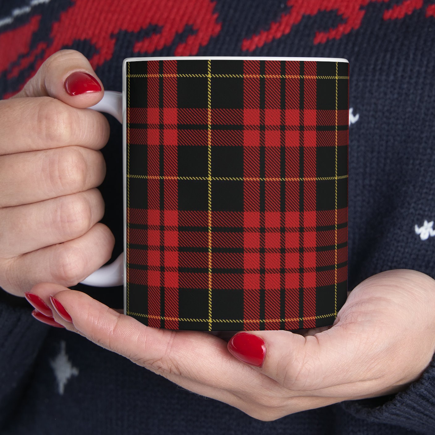 MacQueen clan. The elegant and colourful tartan on this mug is taken from the Scottish Register of Tartans based in Scotland.