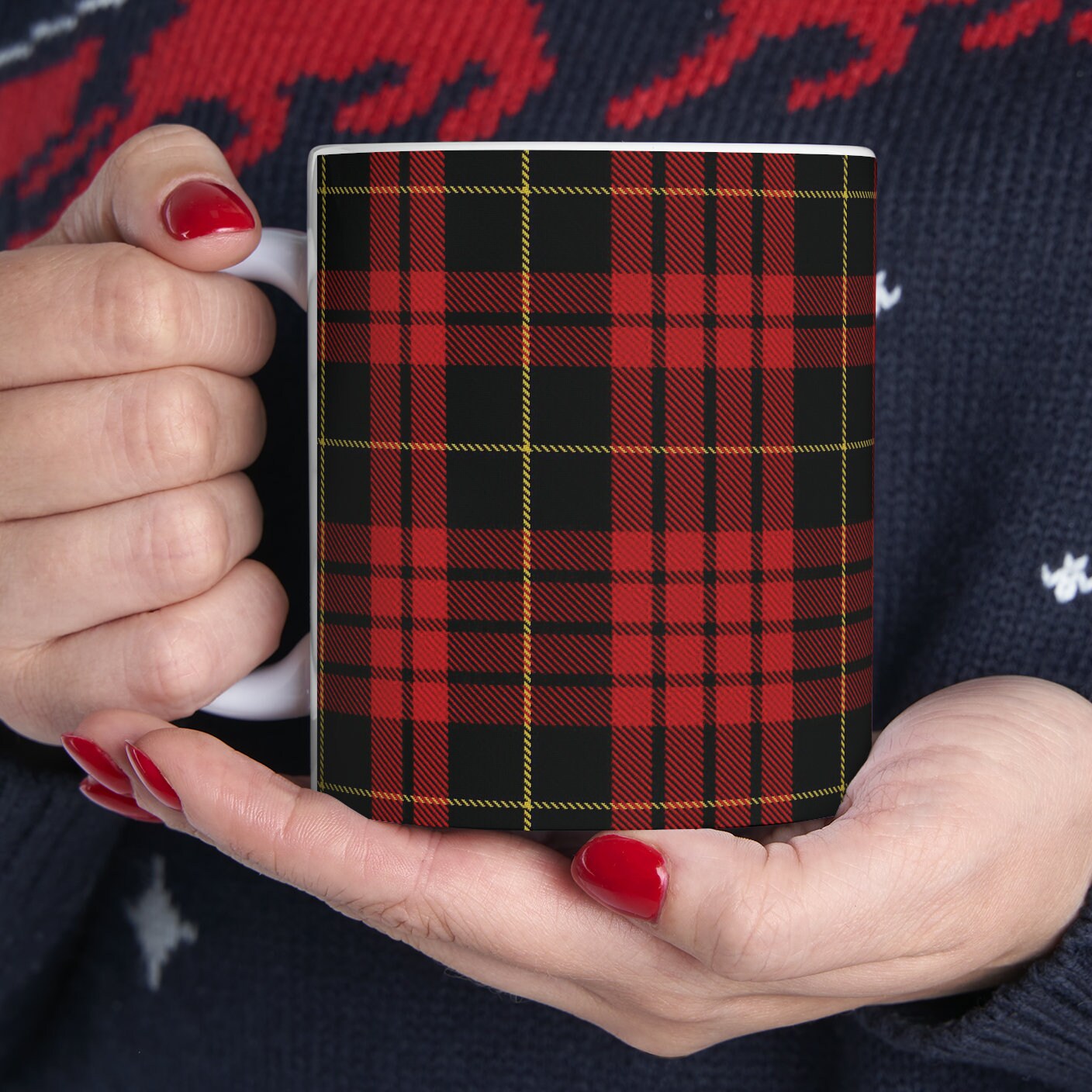 MacQueen clan. The elegant and colourful tartan on this mug is taken from the Scottish Register of Tartans based in Scotland.