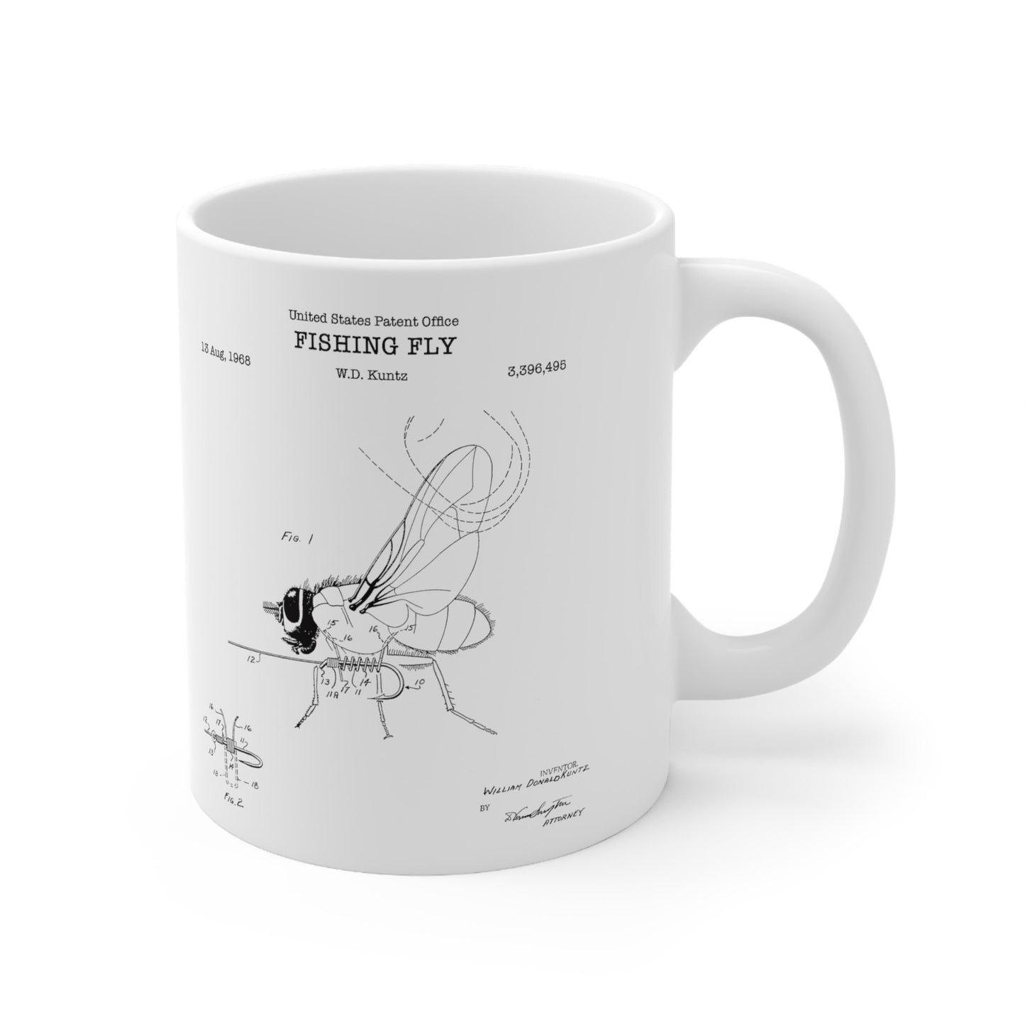Fishing Fly patent from 1968 from the US Patent Office. An 11oz mug perfect as gift for any fishing or angling enthusiast.