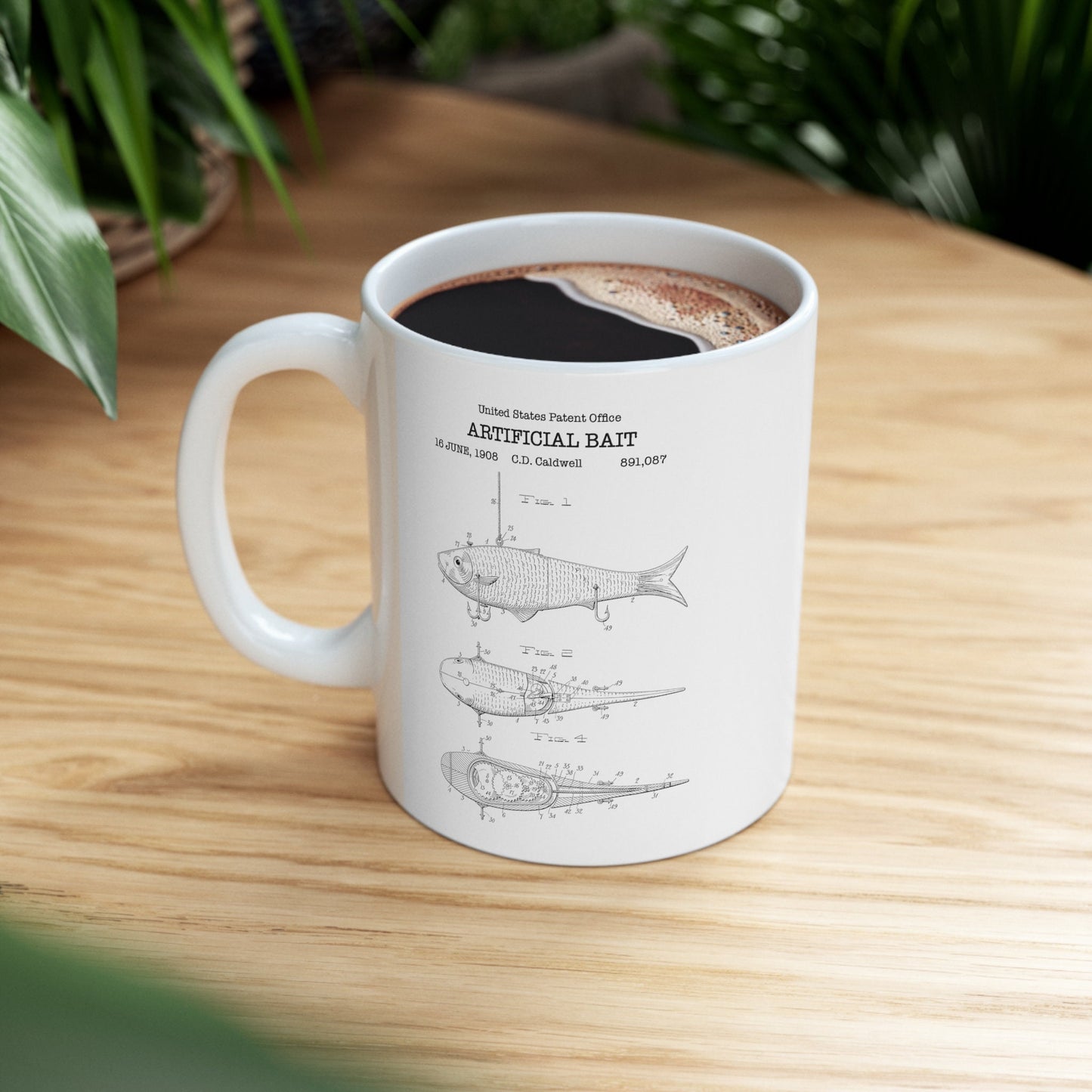 Artificial bait patent from 1908 from the US Patent Office. An 11oz mug perfect as gift for any fishing or angling enthusiast.