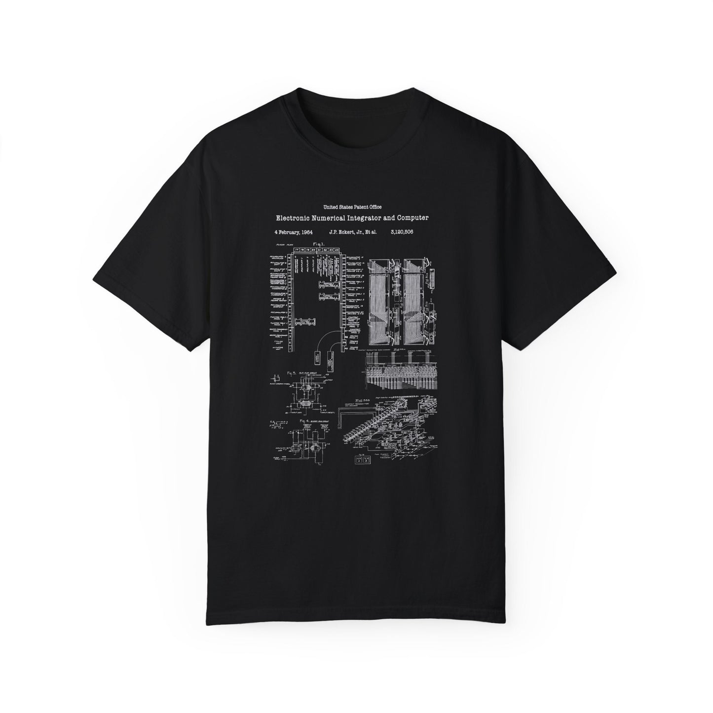 ENIAC first programmable computer design from US Patent Office. A quality T shirt perfect for computer geeks, data, information, science, IT