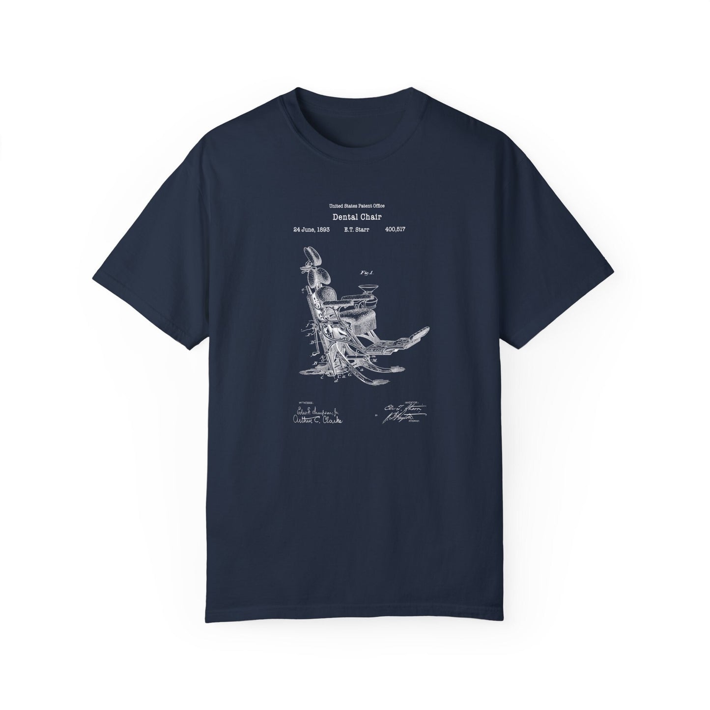 Antique dental chair design from US Patent Office. A quality T shirt perfect for dentists, dentistry, dental students, healthcare,
