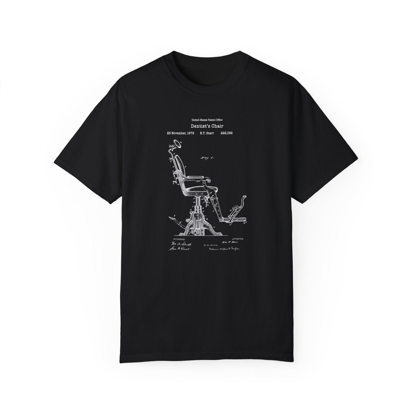 Antique dental chair design from US Patent Office. A quality T shirt perfect for dentists, dentistry, dental students, healthcare,