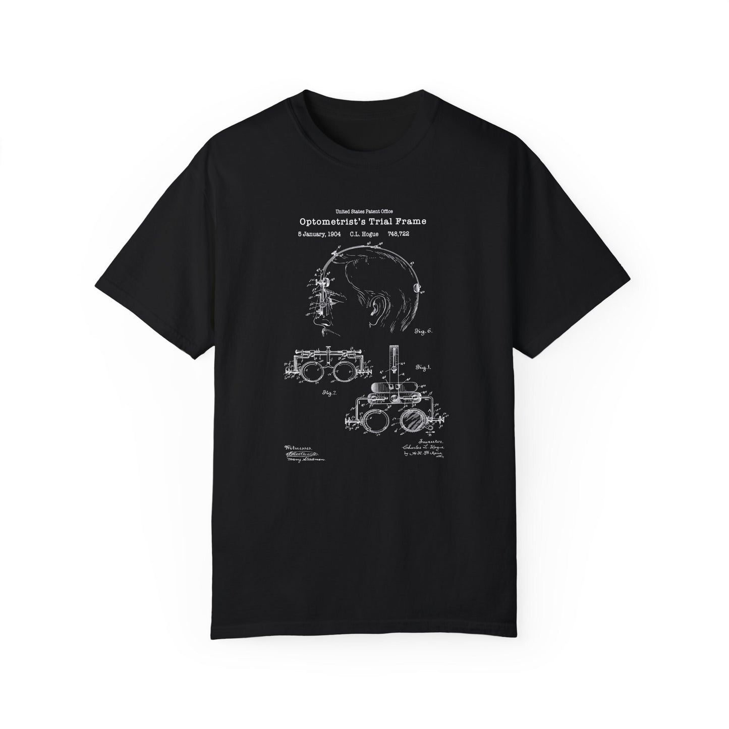 Antique optometrist trial frame design from US Patent Office. A quality T shirt perfect for opticians, optometry, ophthalmology, eyesight