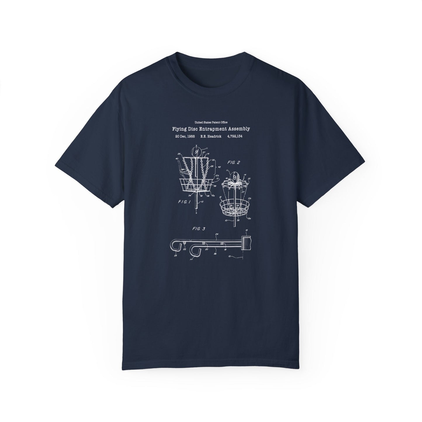Disc golf target goals design from US Patent Office. A quality T shirt perfect for disc golf players, sportsmen and sports fans