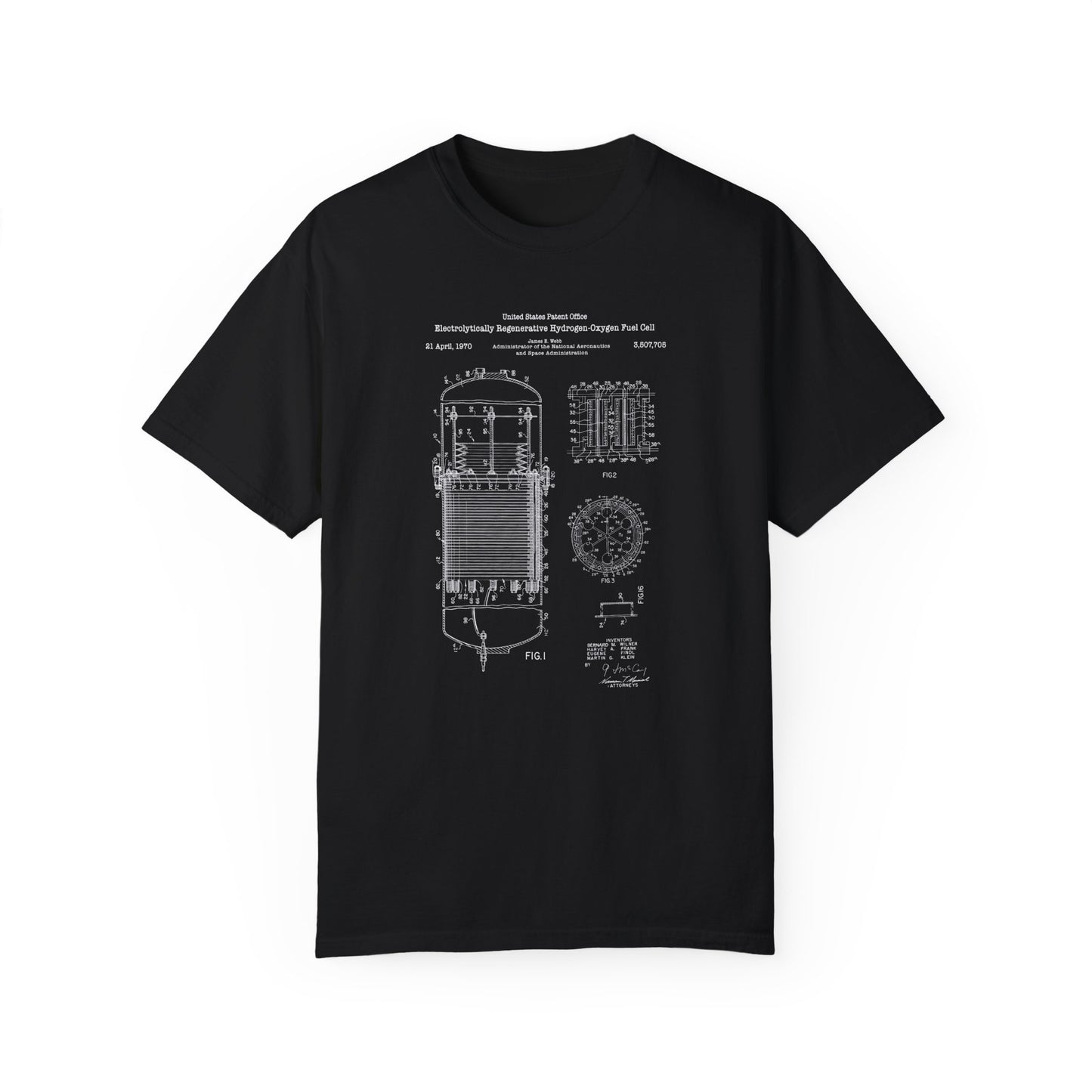 Hydrogen fuel cell NASA design from US Patent Office. A quality T shirt perfect for scientists, engineers or those interested in science