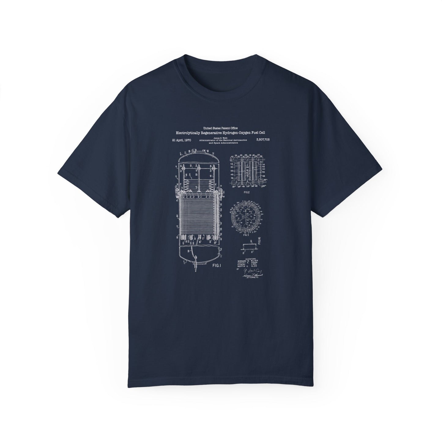 Hydrogen fuel cell NASA design from US Patent Office. A quality T shirt perfect for scientists, engineers or those interested in science