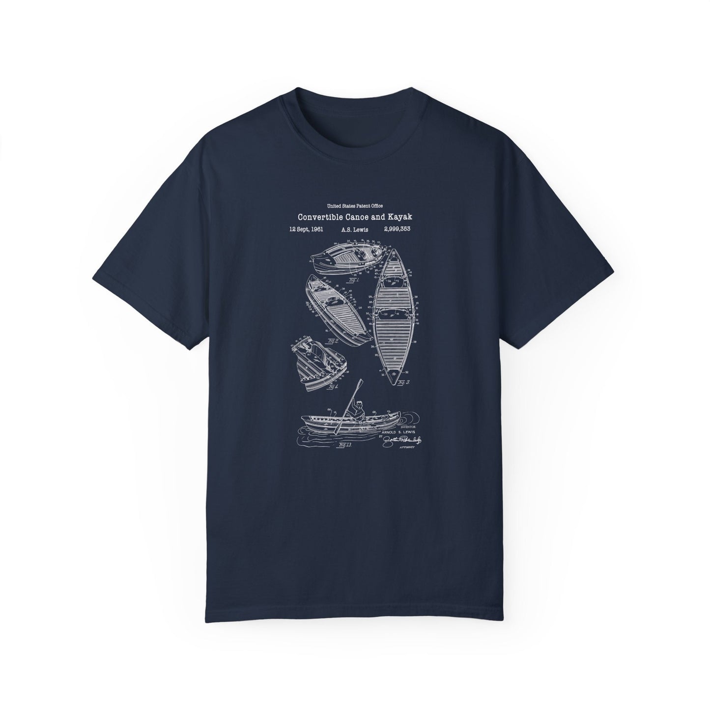 Convertible canoe and kayak design from US Patent Office. A quality T shirt perfect for outdoor pursuit enthusiasts, canoeists kayakers