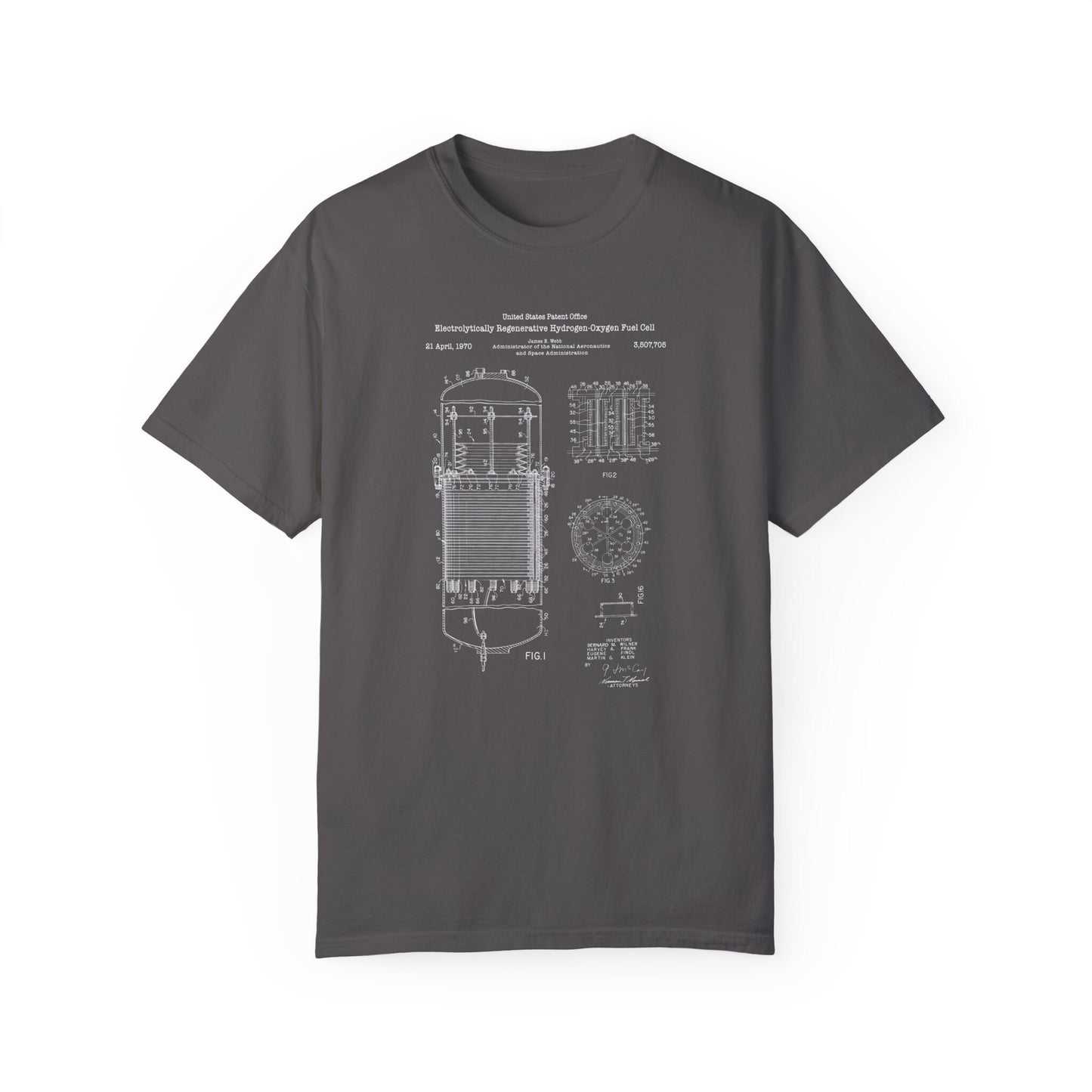 Hydrogen fuel cell NASA design from US Patent Office. A quality T shirt perfect for scientists, engineers or those interested in science