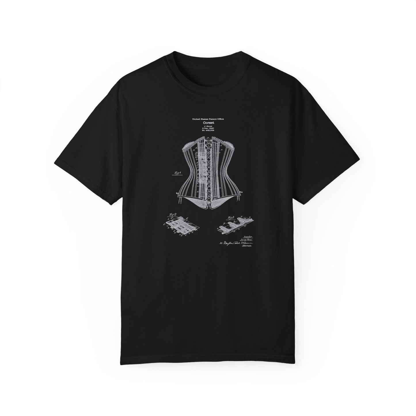 Corset patent design from 1890 from US Patent Office on T-shirt. Perfect gift for any fashion history, women, female clothing tailor,