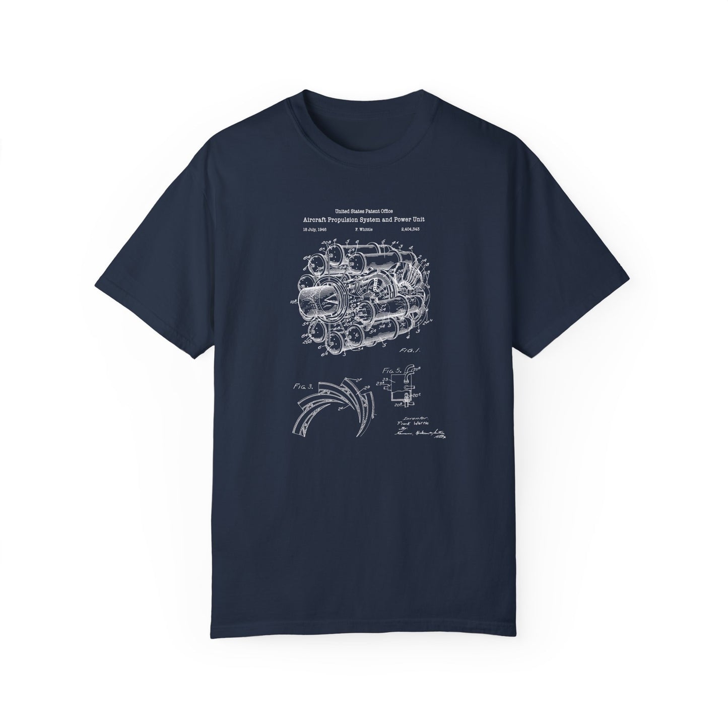 Frank Whittle aircraft jet engine design T shirt from the US Patent Office . Perfect gift for any engineer, aviation flight, pilot, aviator