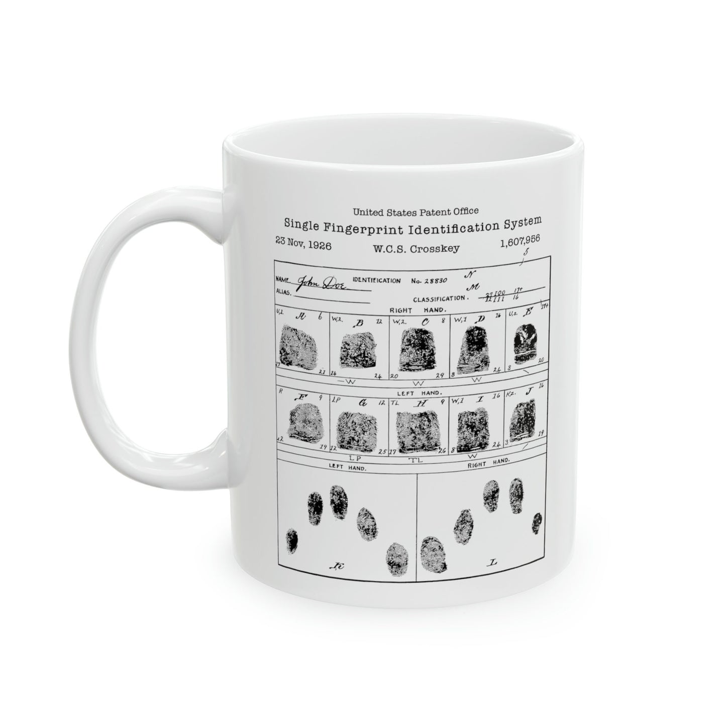 Fingerprint identification system invention from the US Patent Office. Perfect 11oz mug gift for police, crime, forensics, CSI, FBI,