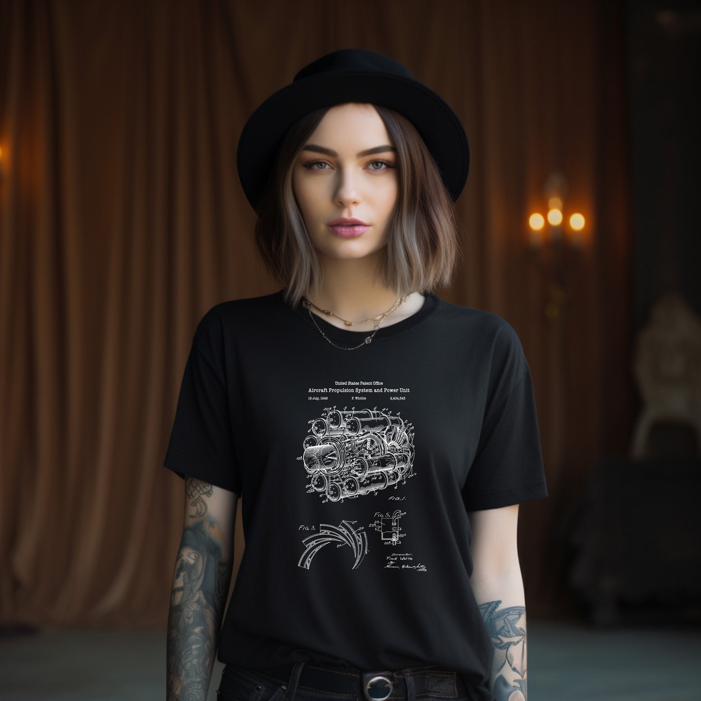 Frank Whittle aircraft jet engine design T shirt from the US Patent Office . Perfect gift for any engineer, aviation flight, pilot, aviator