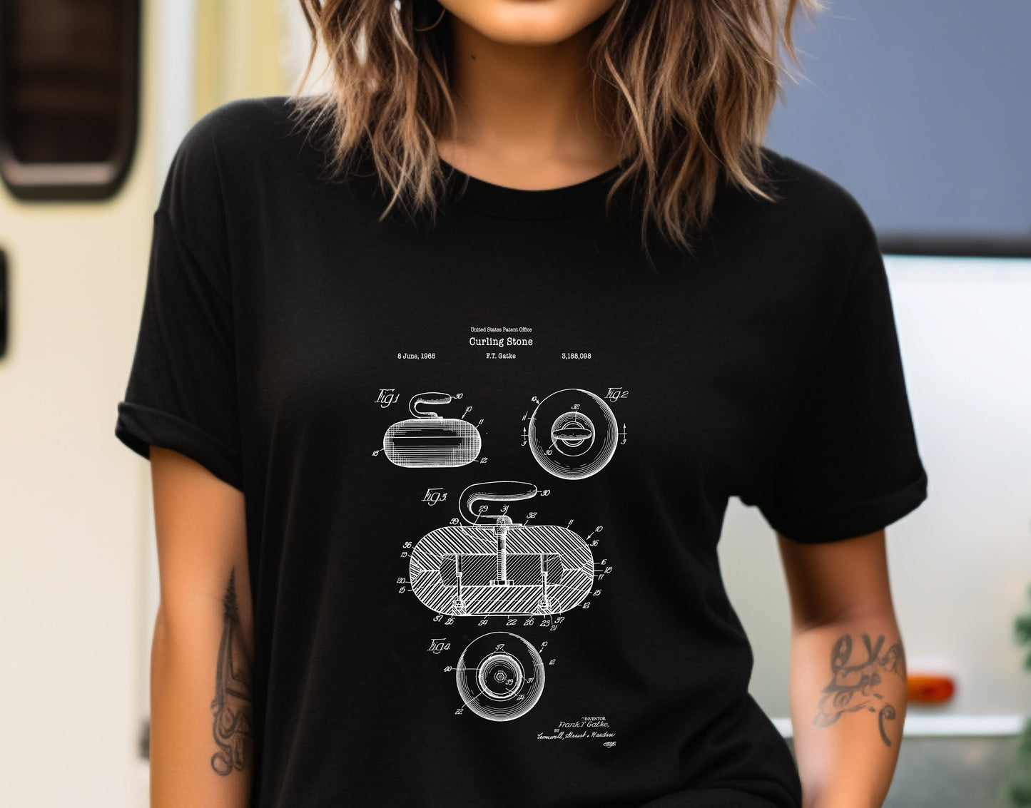 Curling stone patent design from US Patent Office on T-shirt. Perfect gift for any winter sports fan, curler, curling players