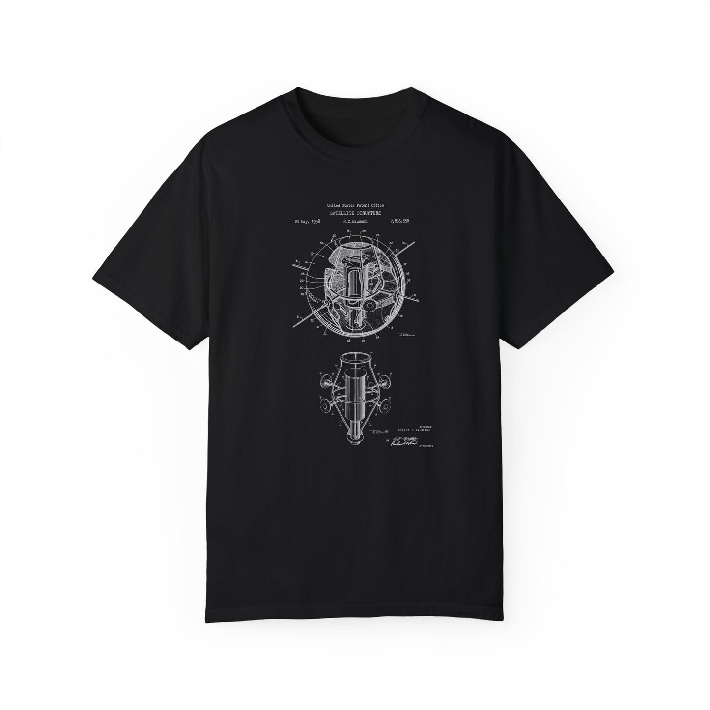 Early satellite design from the US patent office. Perfect T shirt gift for anyone interested in space, science, IT, engineer, NASA, geek