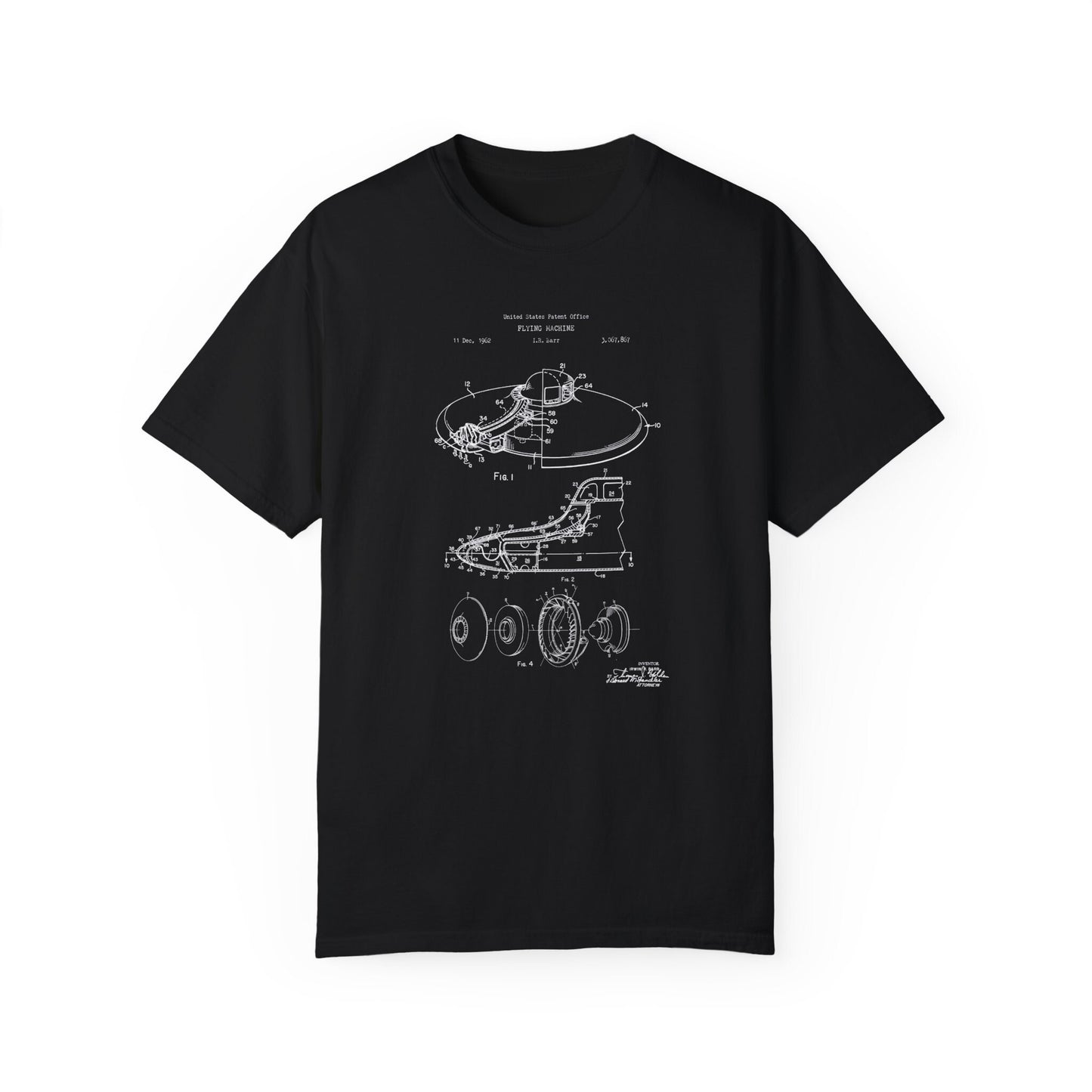 Flying saucer style steampunk Flying Machine design T shirt from the US Patent Office . Perfect gift for any aviation fan, pilot, airplane