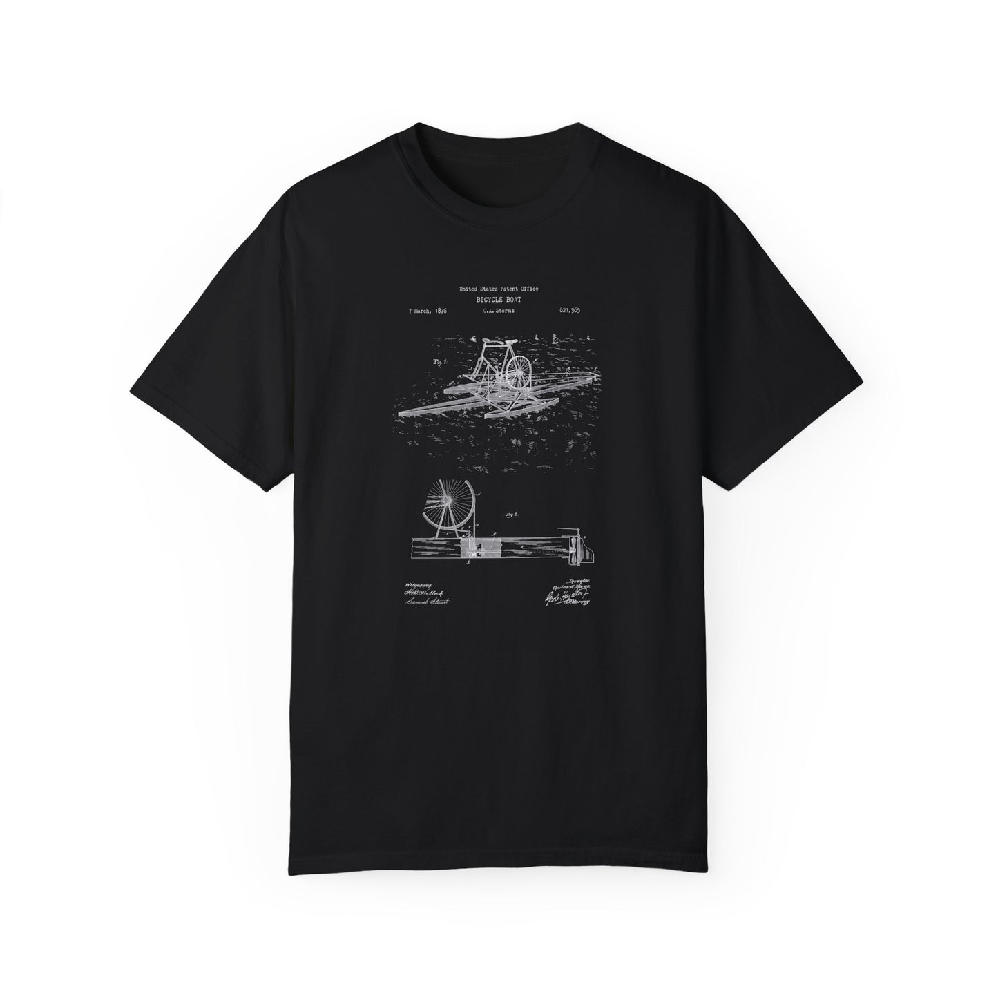 Bicycle boat from 1879 design t shirt from the US Patent Office . Perfect gift for steampunk , cyclists, bicycle sports fans