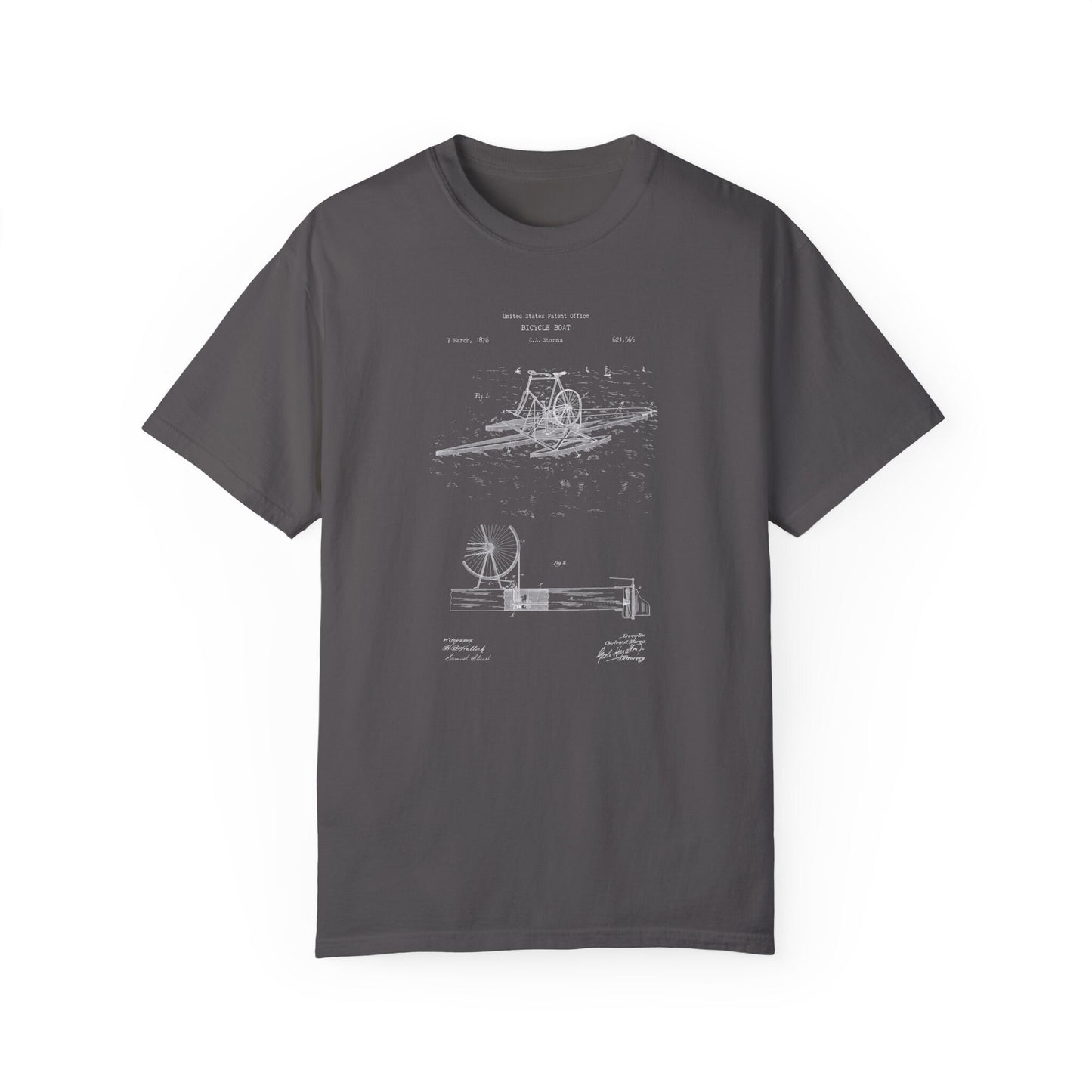 Bicycle boat from 1879 design t shirt from the US Patent Office . Perfect gift for steampunk , cyclists, bicycle sports fans