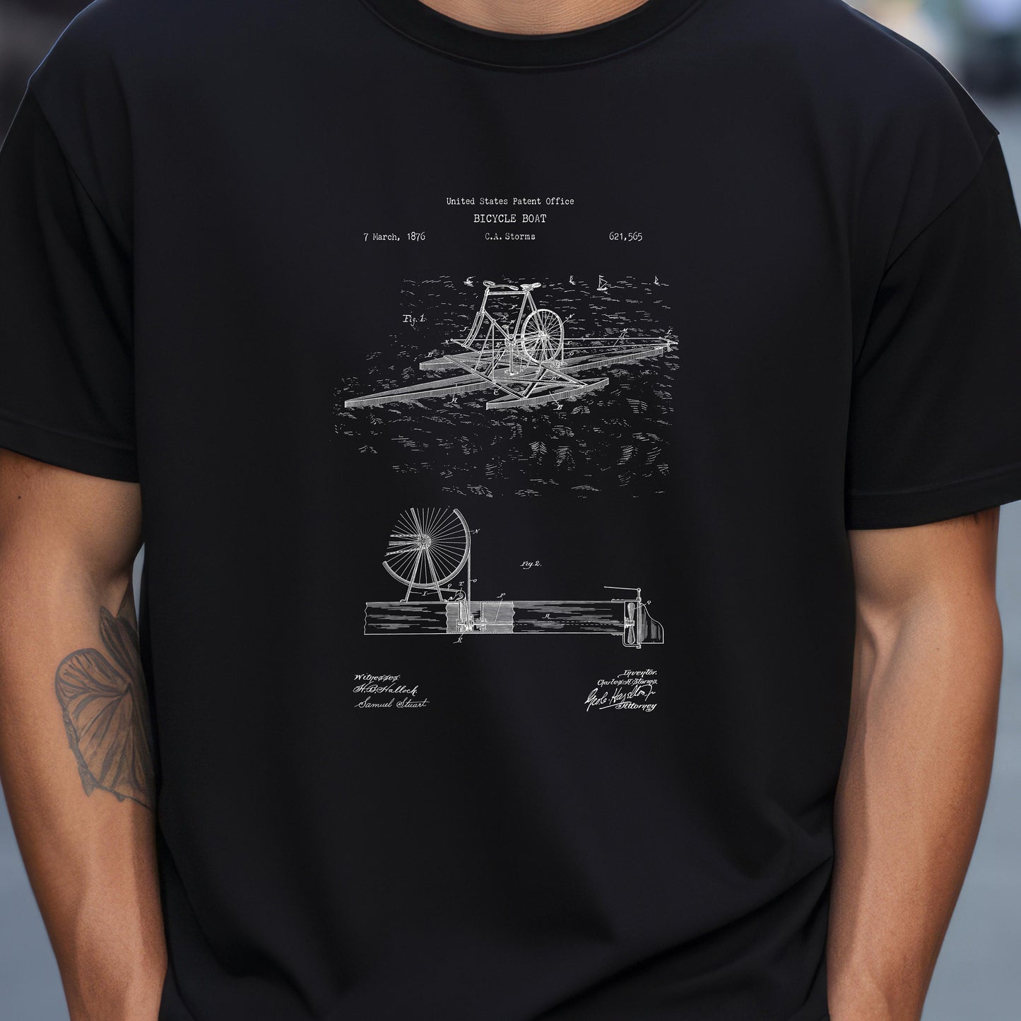 Bicycle boat from 1879 design t shirt from the US Patent Office . Perfect gift for steampunk , cyclists, bicycle sports fans