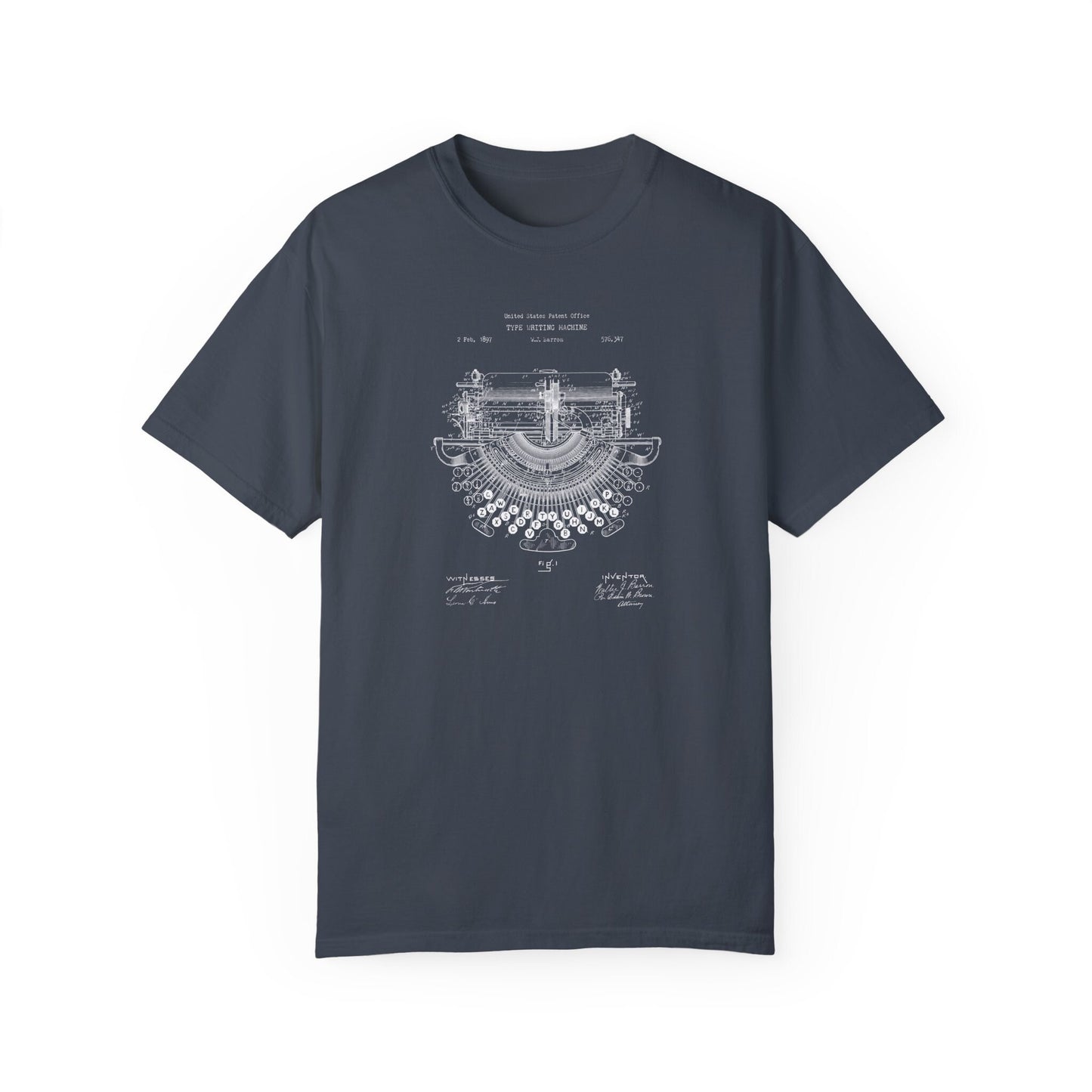 Typewriter design t shirt from the US Patent Office . Perfect gift for office workers, secretaries, writers, authors, journalists,