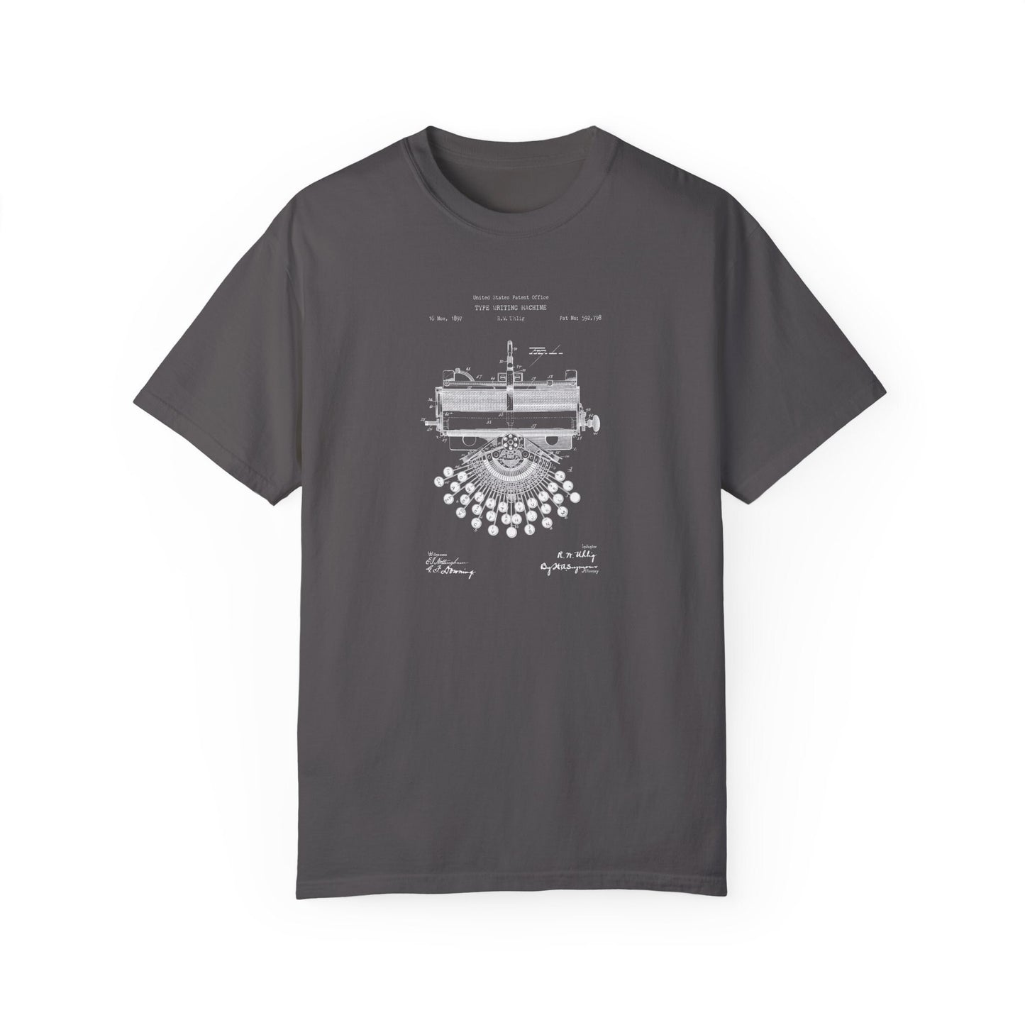 Typewriter design t shirt from the US Patent Office . Perfect gift for office workers, secretaries, writers, authors, journalists,