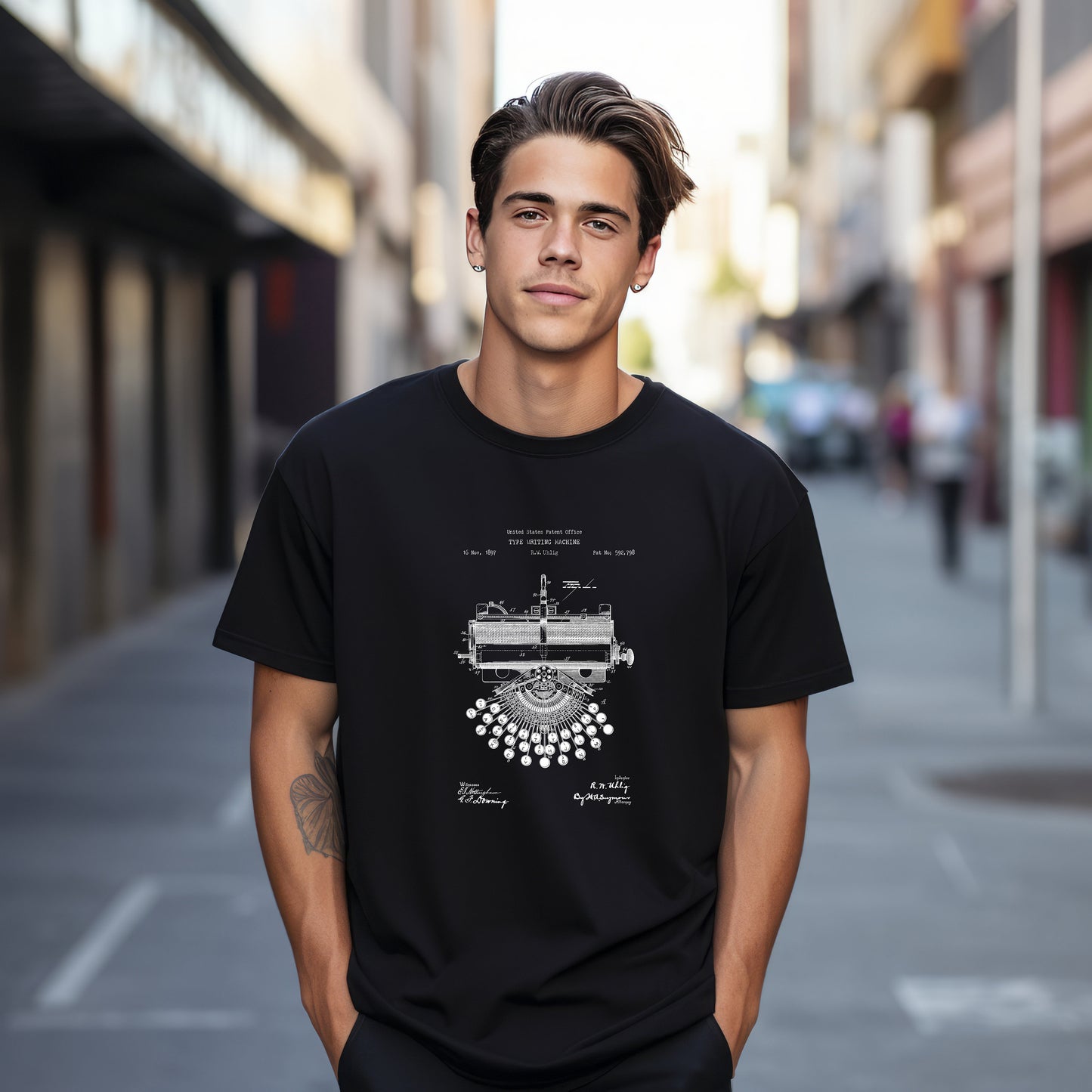 Typewriter design t shirt from the US Patent Office . Perfect gift for office workers, secretaries, writers, authors, journalists,
