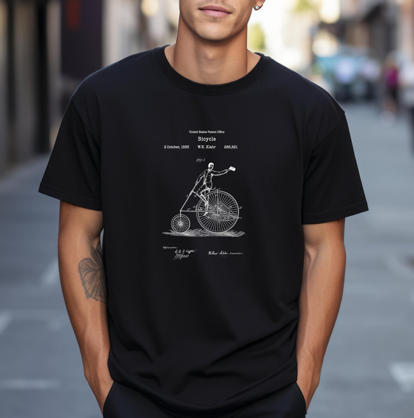 Antique vintage bicycle design from US Patent Office. A quality T shirt perfect for cyclist, bicycle fans, cycling, sports, history buffs