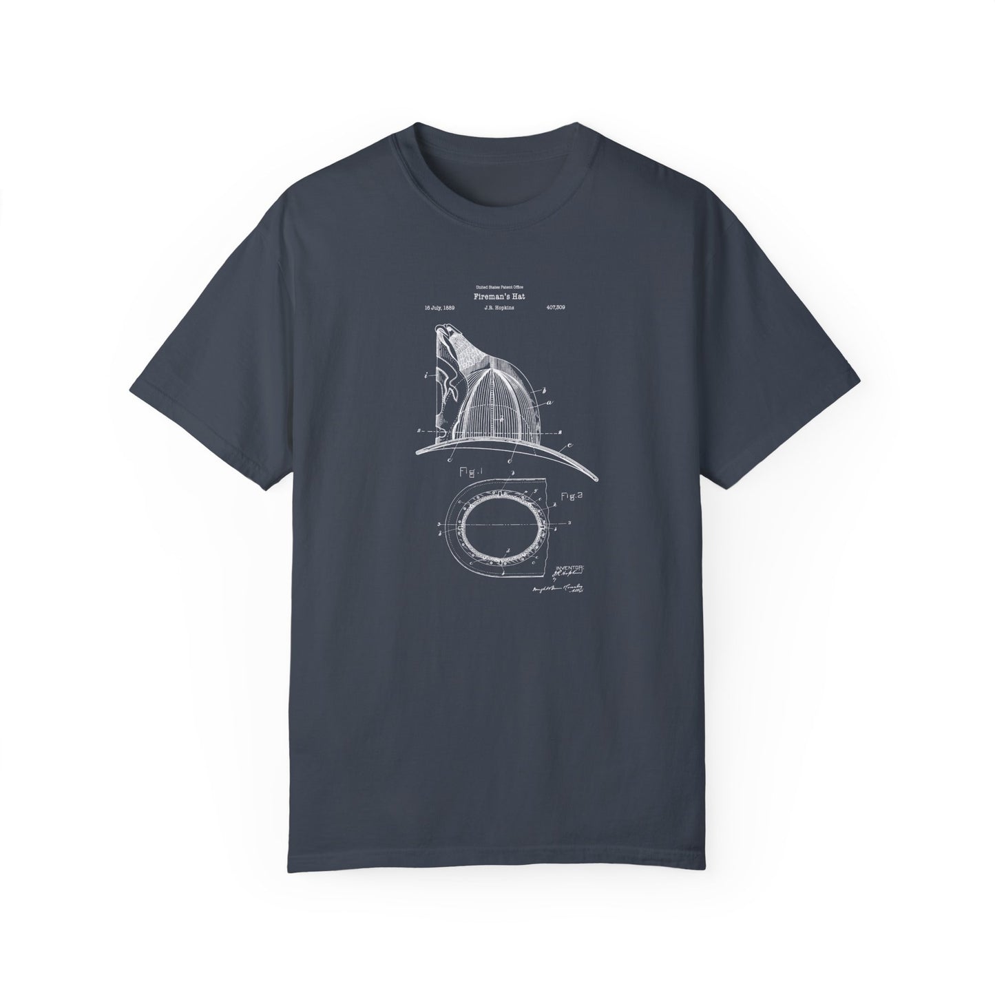 Vintage fireman's helmet design from US Patent office. Perfect T shirt gift for firemen, emergency workers, frieman,