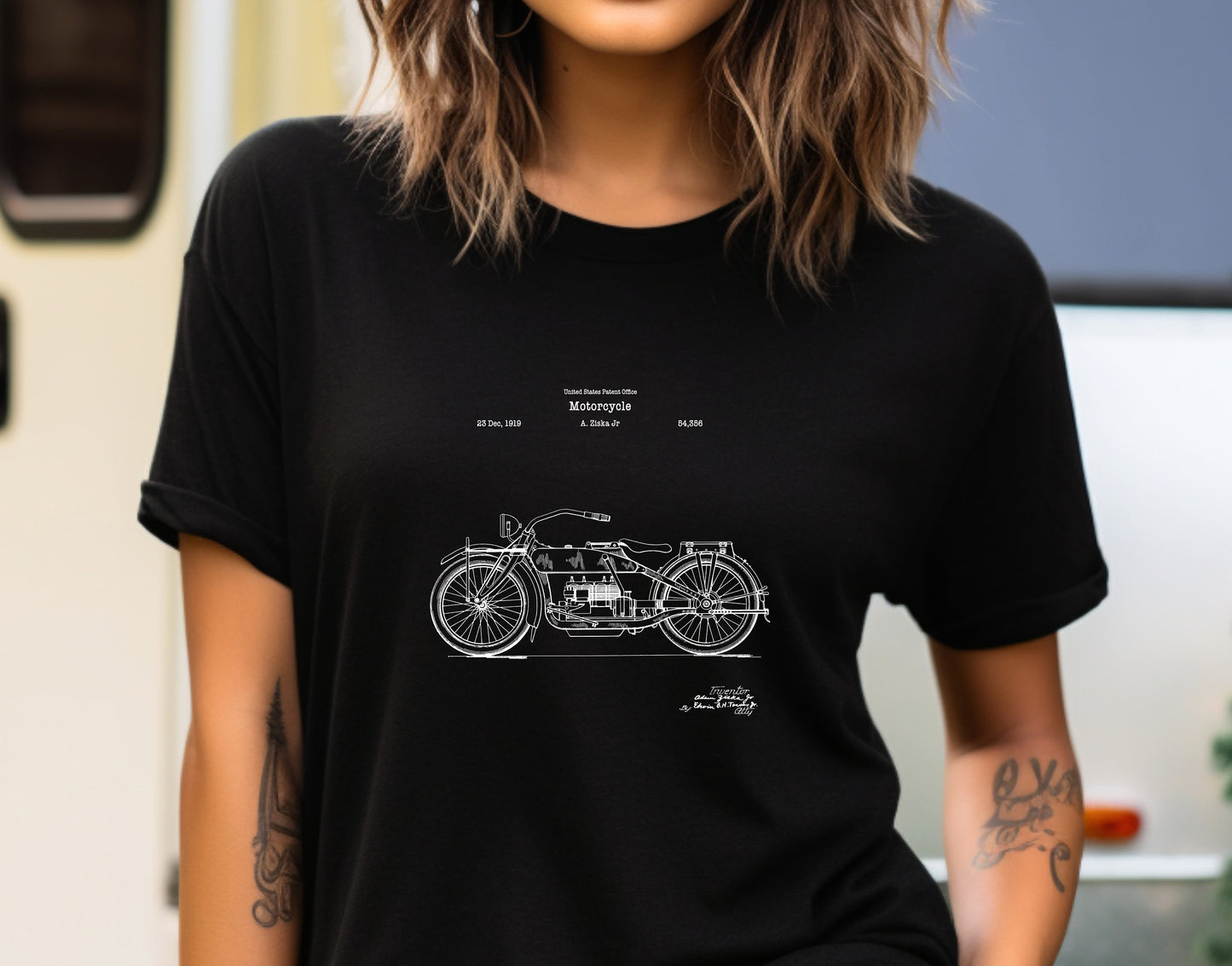 Ziska design for Harley Davidson motorcycle from US Patent office. Perfect T shirt gift for bikers, Harley fans, motorbike lovers