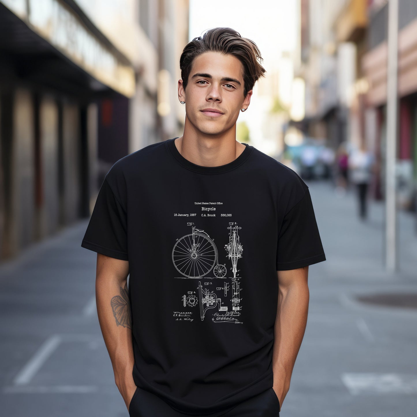 Antique vintage bicycle design from US Patent Office. A quality T shirt perfect for cyclist, bicycle fans, cycling, sports, history buffs