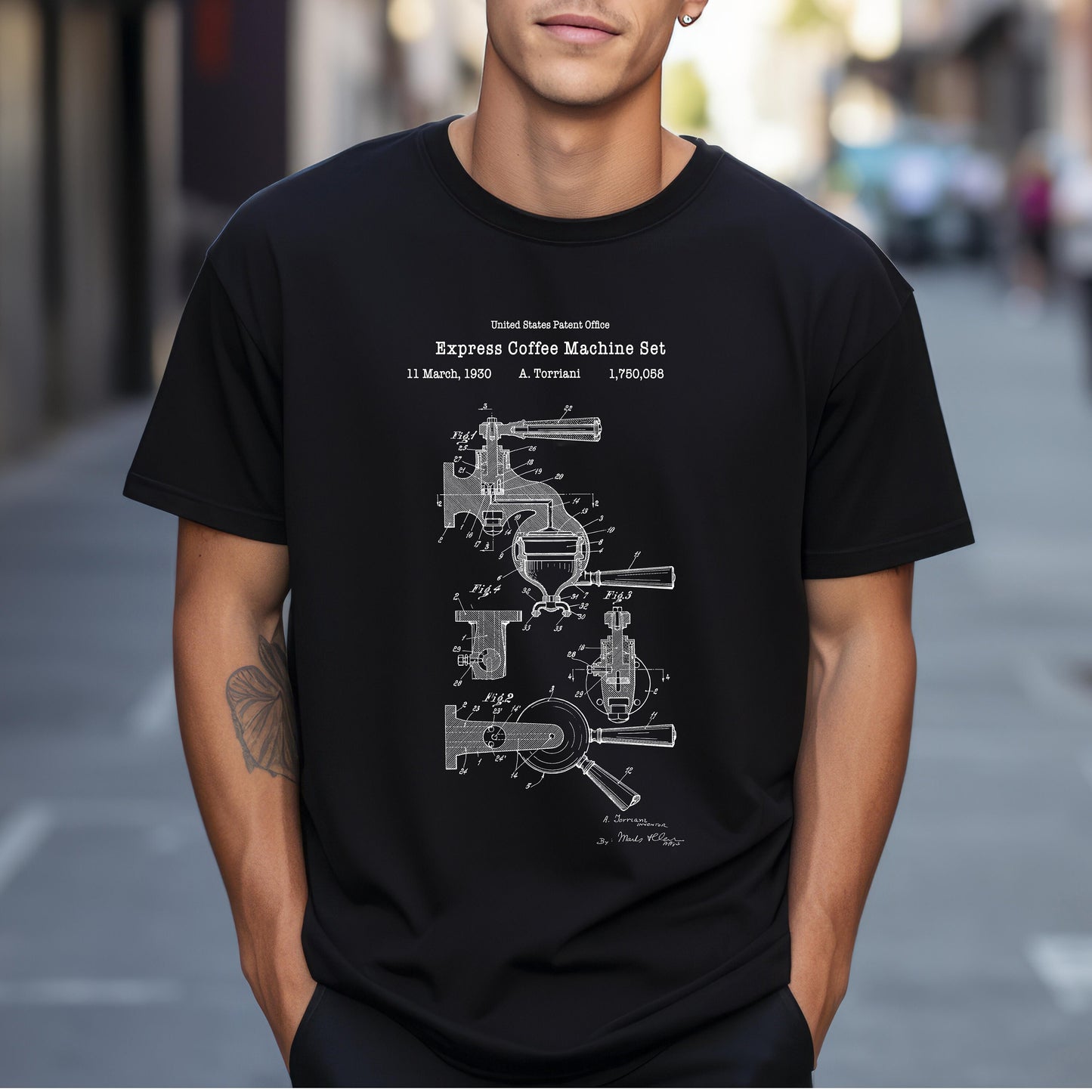Espresso express coffee machine design from US Patent Office. A quality T shirt perfect for coffee and caffeine lovers