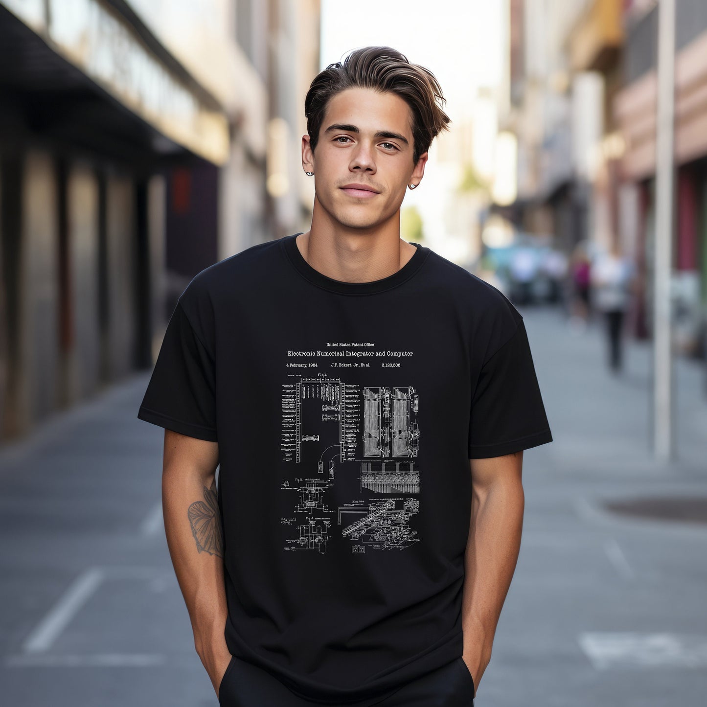 ENIAC first programmable computer design from US Patent Office. A quality T shirt perfect for computer geeks, data, information, science, IT